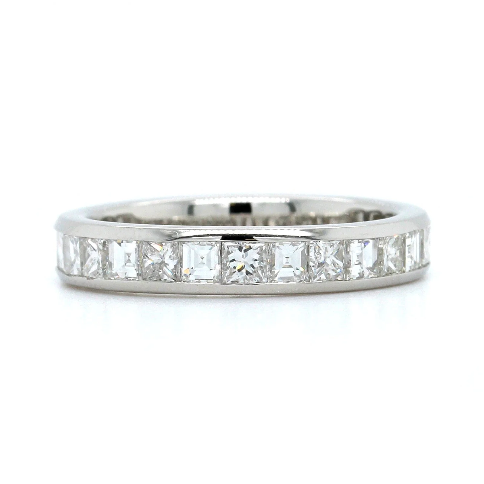 Platinum Square Emerald Cut Diamond Channel Set Band - Image 5
