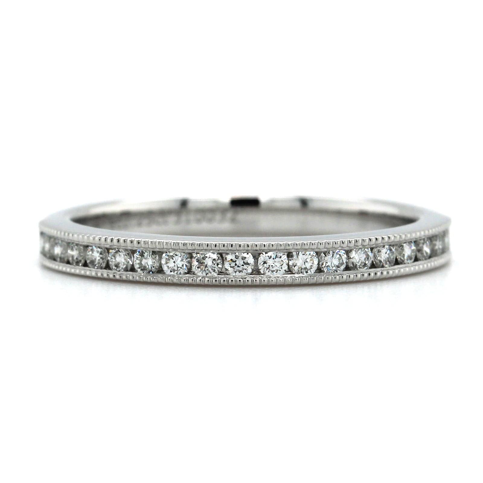18K White Gold Channel Set Milgrain Diamond Band - Image 5