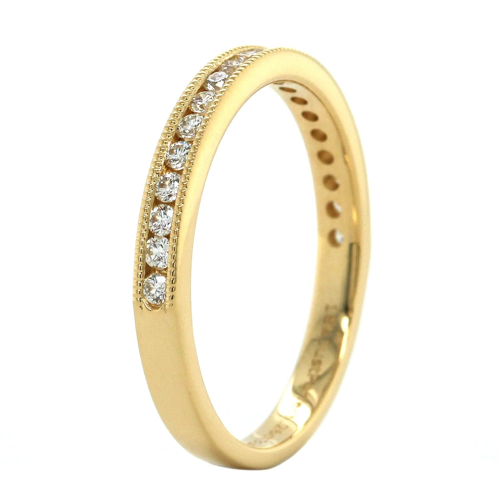 18K Yellow Gold Channel Set Milgrain Diamond Band - Image 2