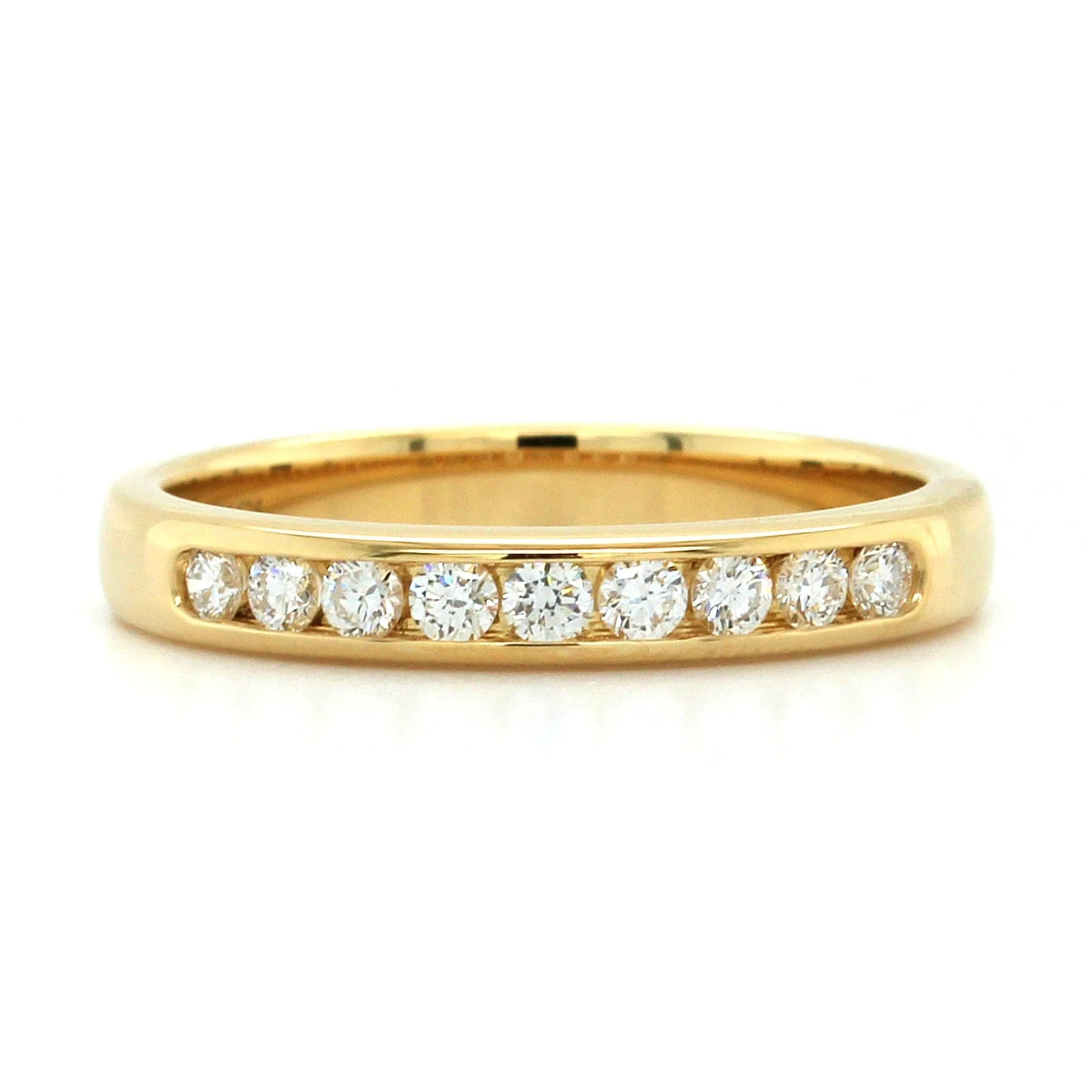 18K Yellow Gold Channel Set 9 Stone Diamond Band - Image 5