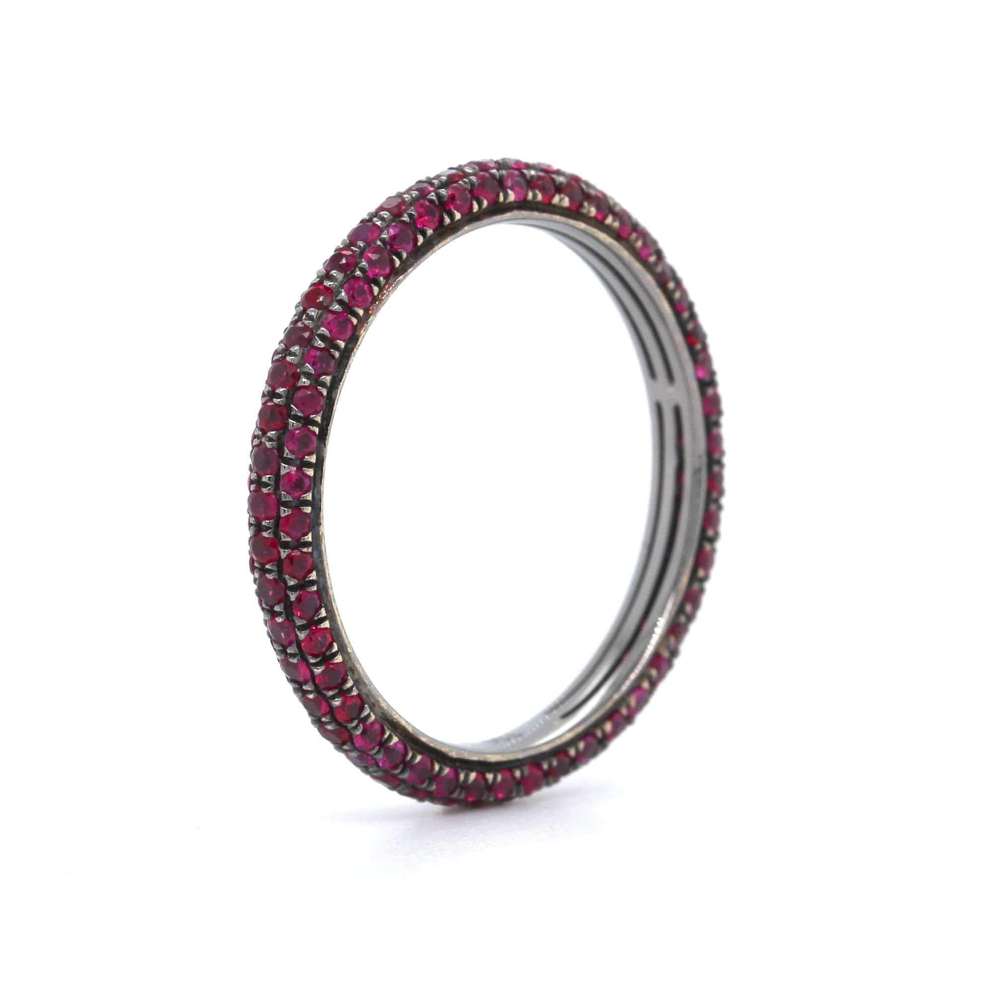 18K White Gold 3 Row Ruby Band - Image 2