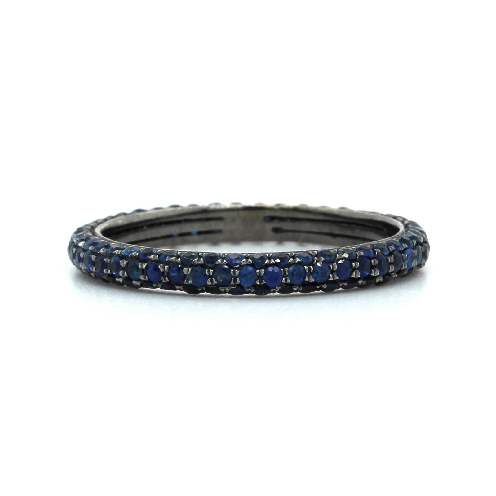 18K White Gold Black Rhodium Sapphire 3 Row Eternity Ring