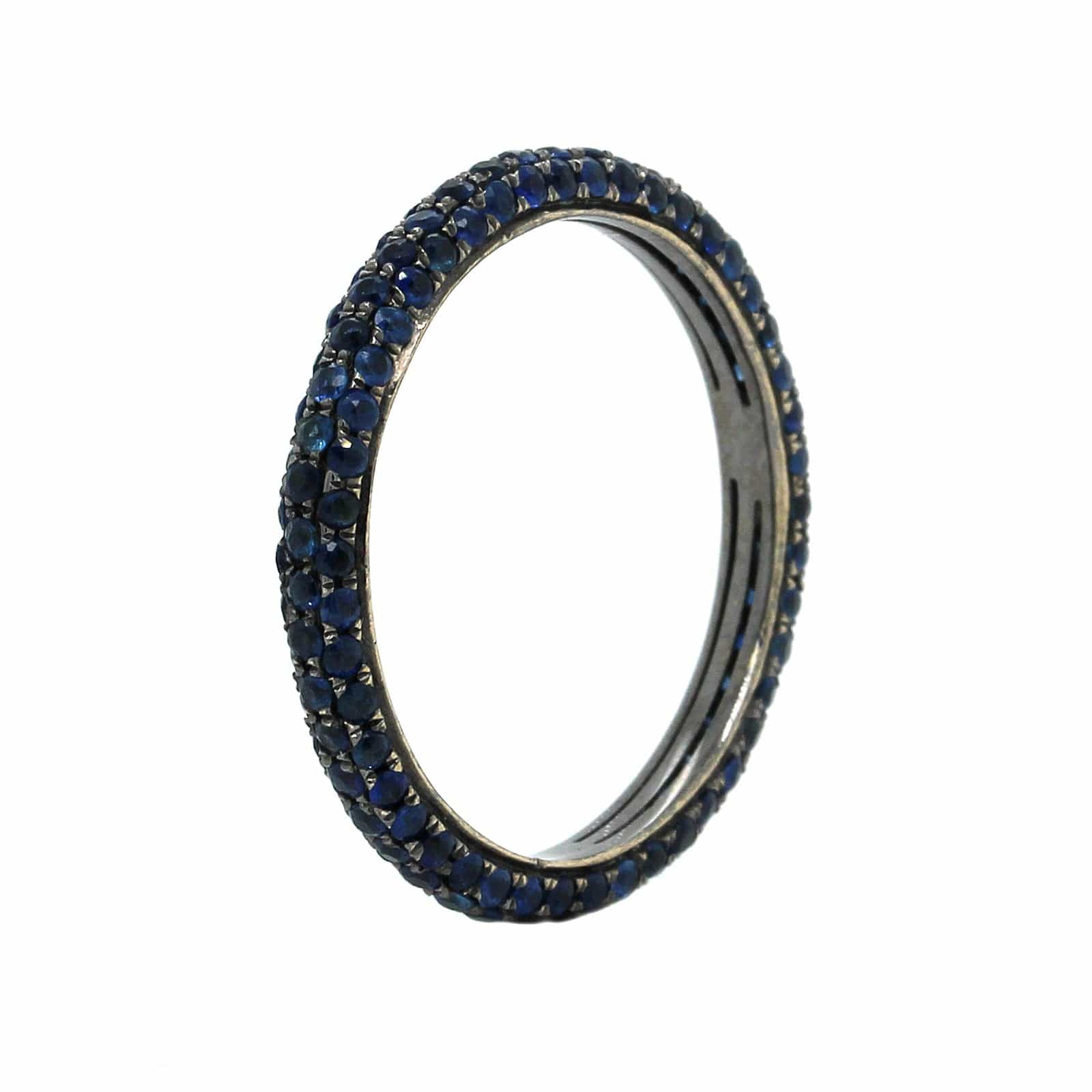 18K White Gold Black Rhodium Sapphire 3 Row Eternity Ring - Image 3