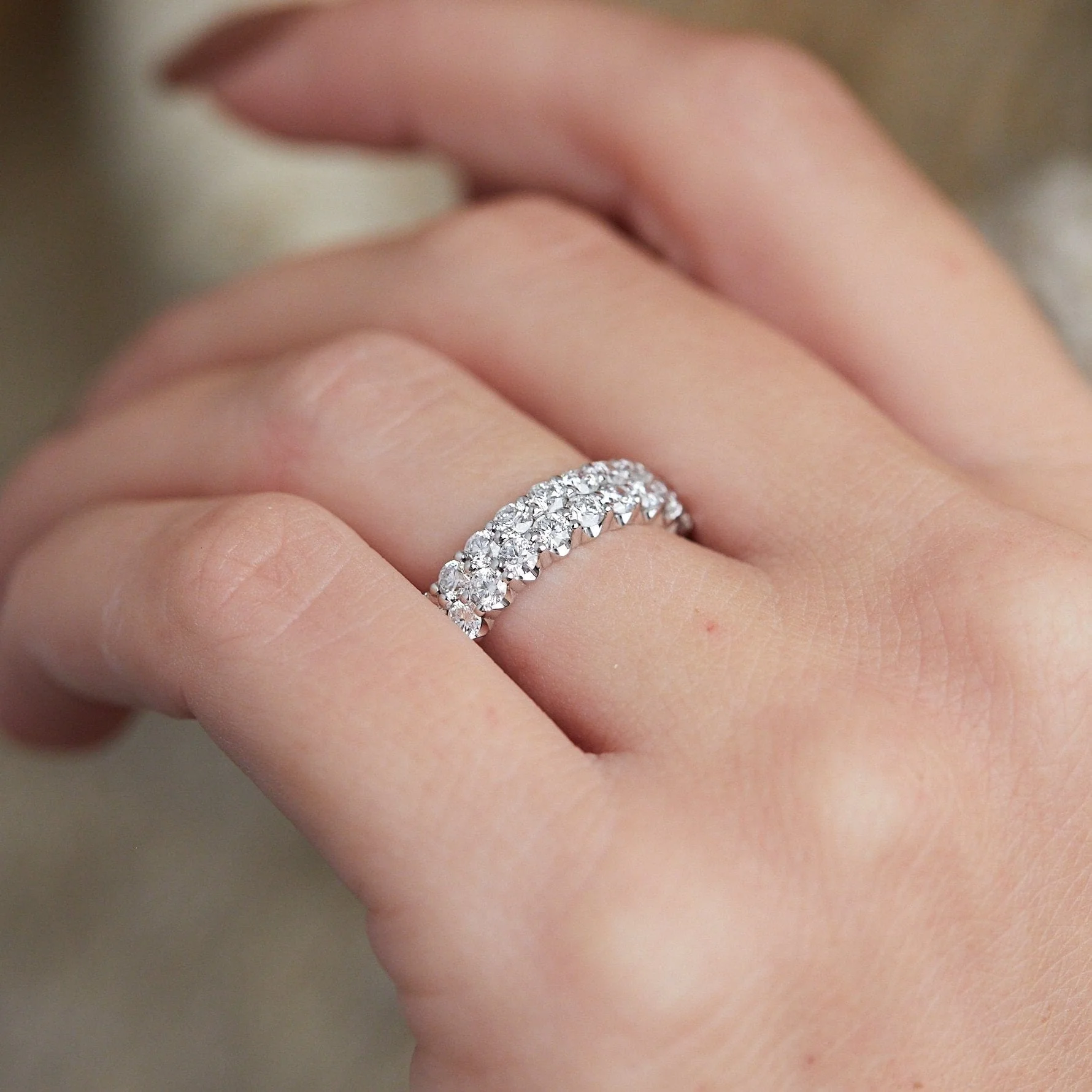 18K White Gold Double Row Diamond Wedding Ring - Image 3