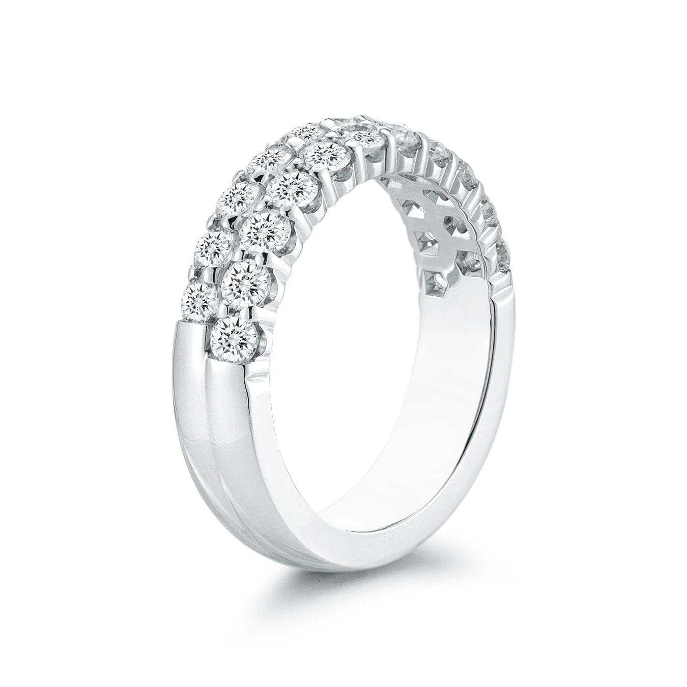 18K White Gold Double Row Diamond Wedding Ring - Image 5
