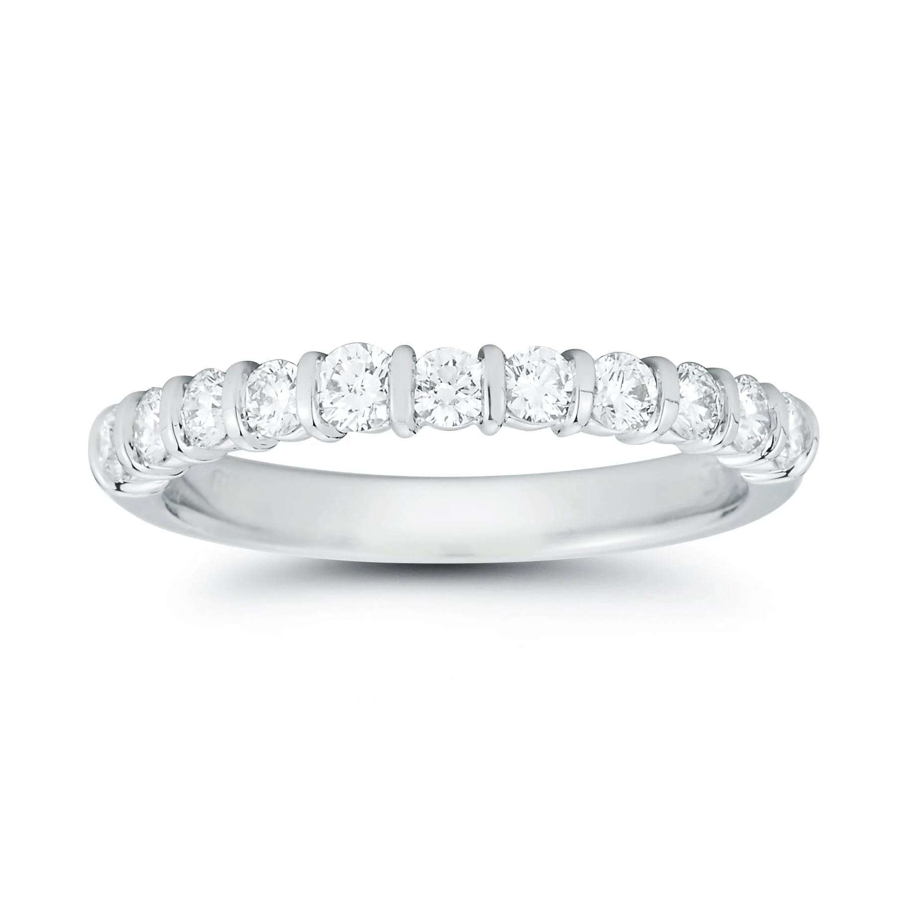 Platinum 11 Stone Bar Set Diamond Wedding Ring - Image 2