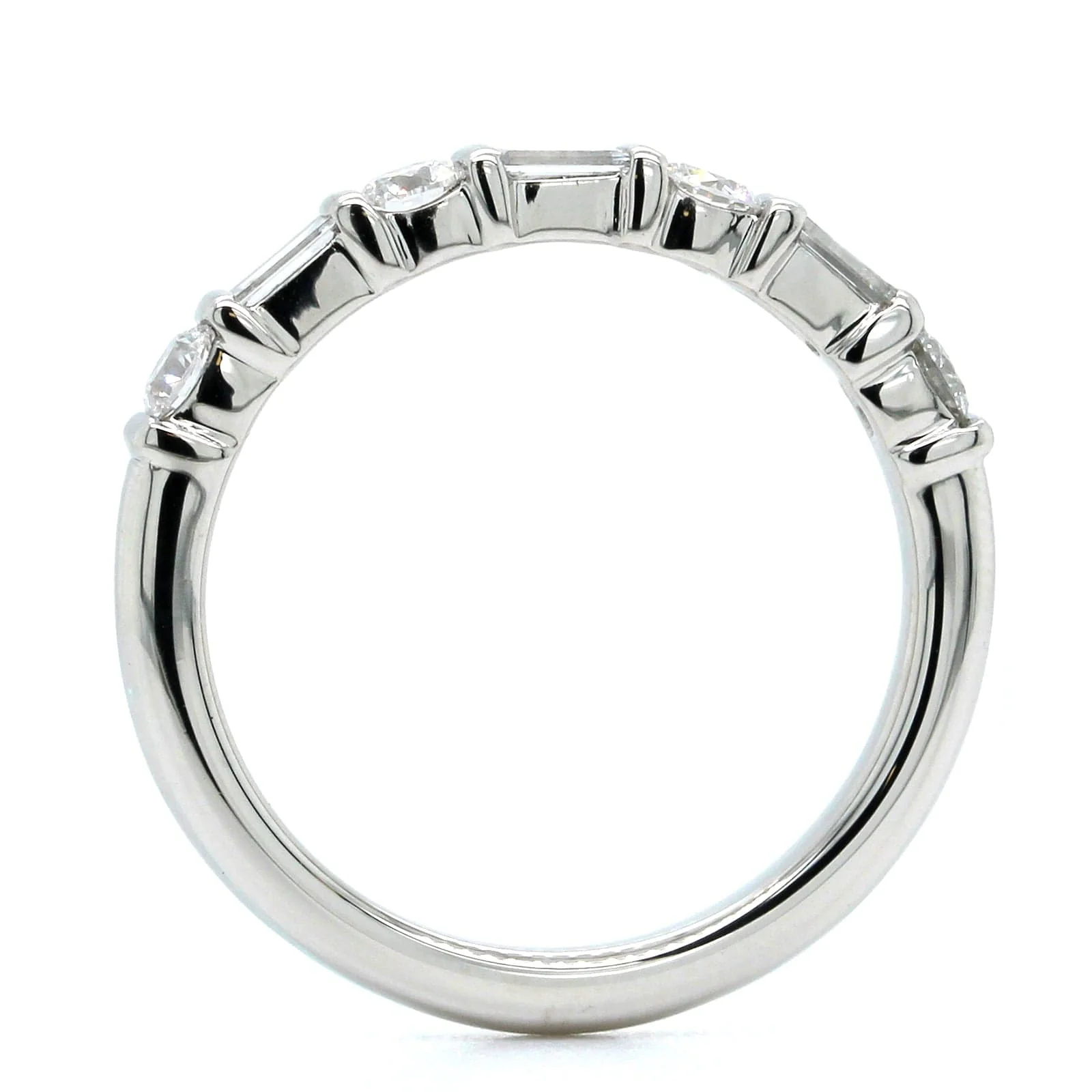Platinum Alternating Round and Baguette Diamond Wedding Ring - Image 3