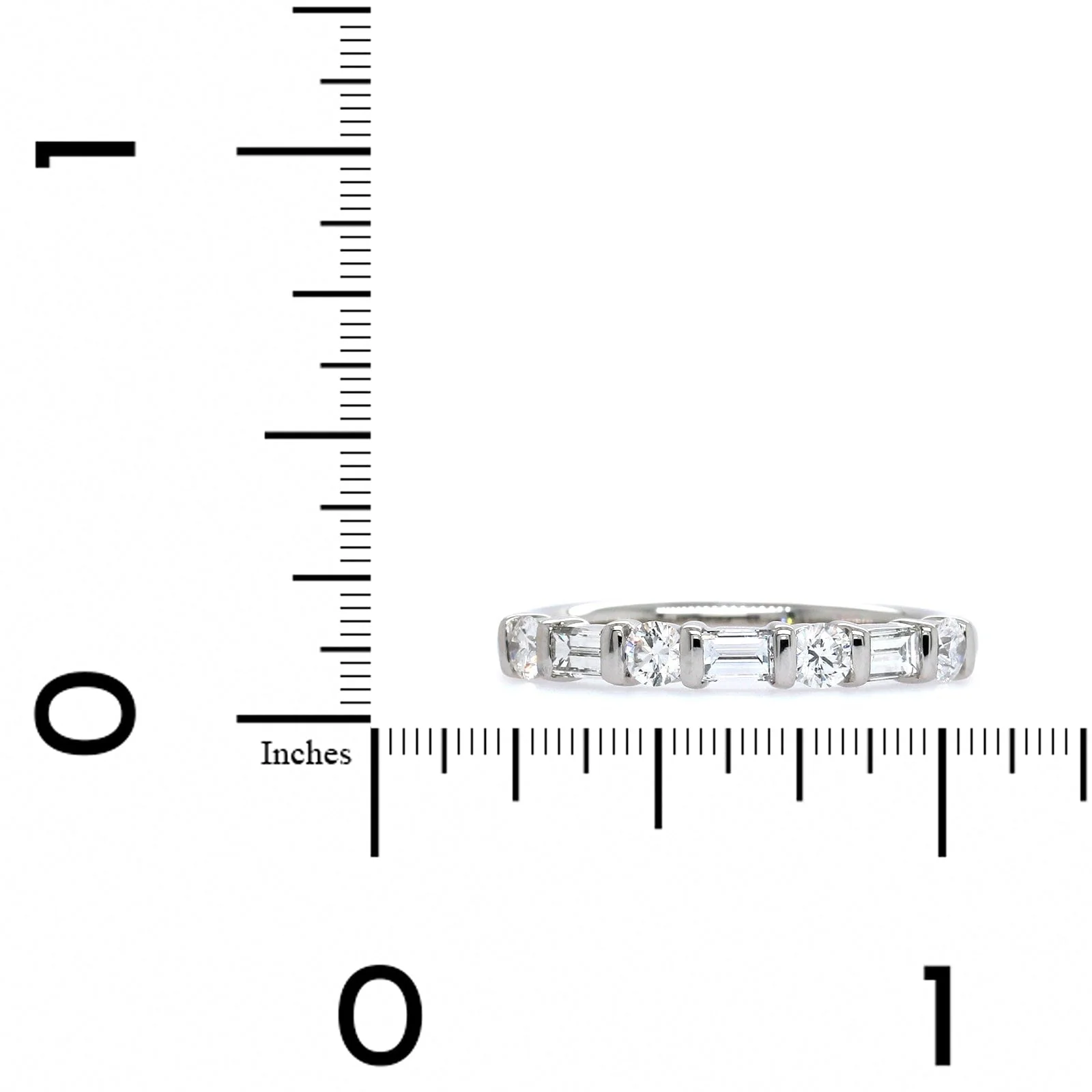 Platinum Alternating Round and Baguette Diamond Wedding Ring - Image 4
