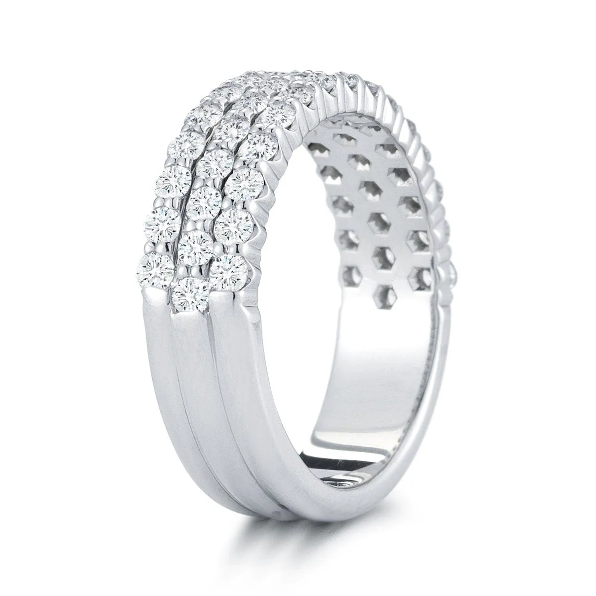 18K White Gold 3 Row Diamond Band - Image 3