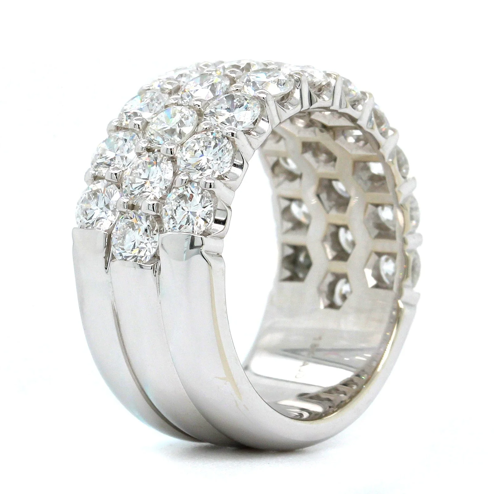18K White Gold Three-Row Shared Prong Diamond Band - Image 2