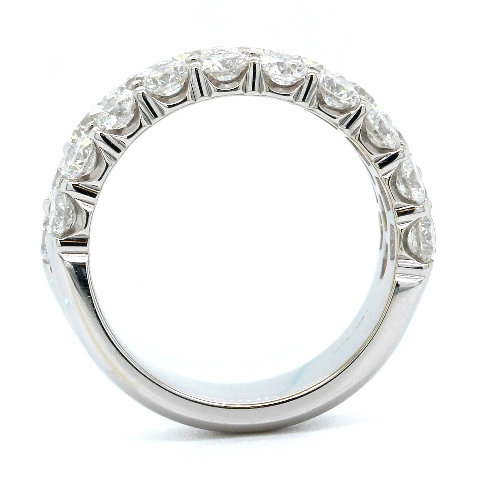 18K White Gold Three-Row Shared Prong Diamond Band - Image 3