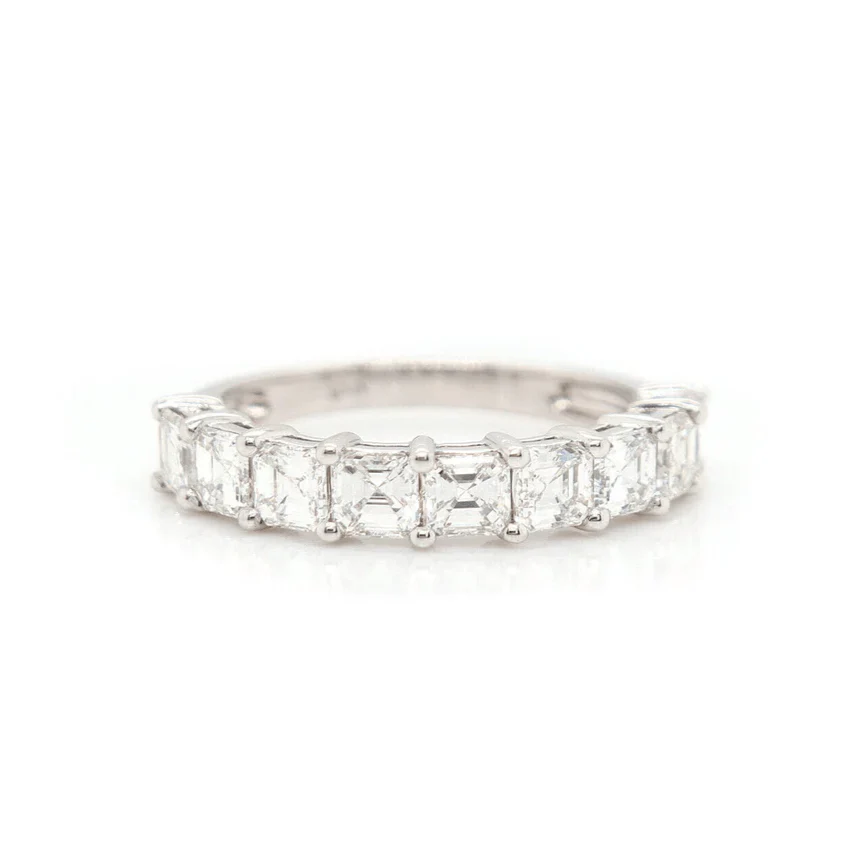 Platinum Shared Prong Asscher Cut Diamond Band