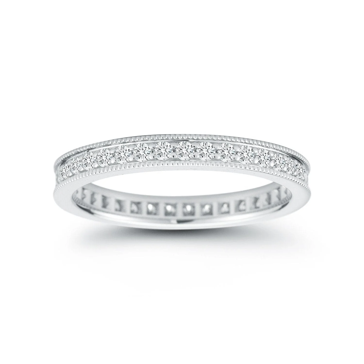 Platinum Shared Prong with Beaded Edges Diamond Band - Image 2