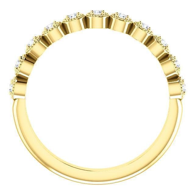 18K Yellow Gold Bezel Milgrain Diamond Band - Image 3