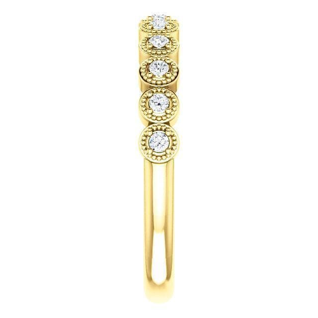 18K Yellow Gold Bezel Milgrain Diamond Band - Image 4