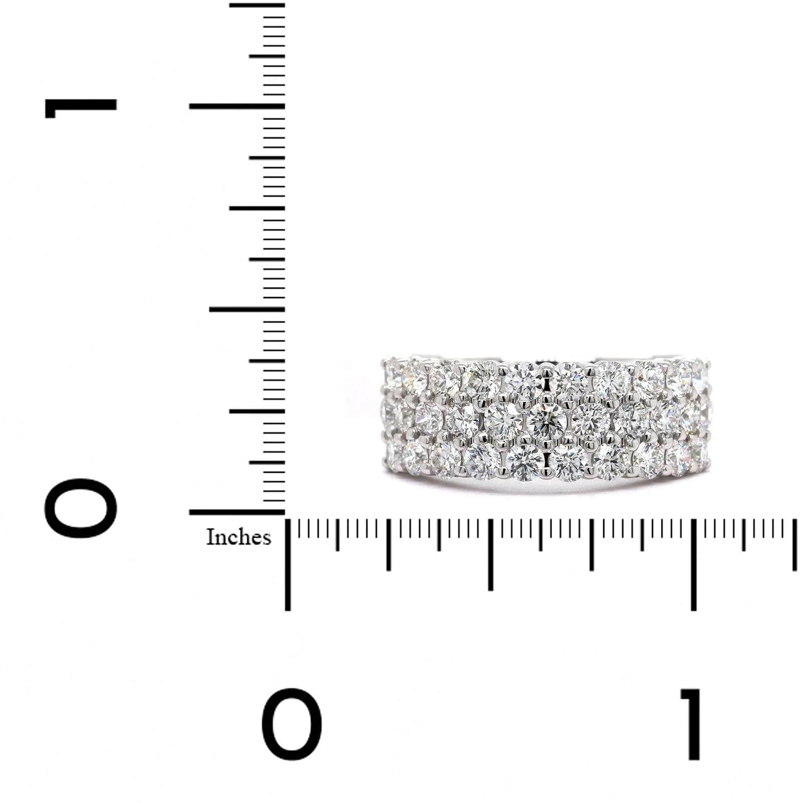 18K White Gold Prong Set 3 Row Diamond Band - Image 3