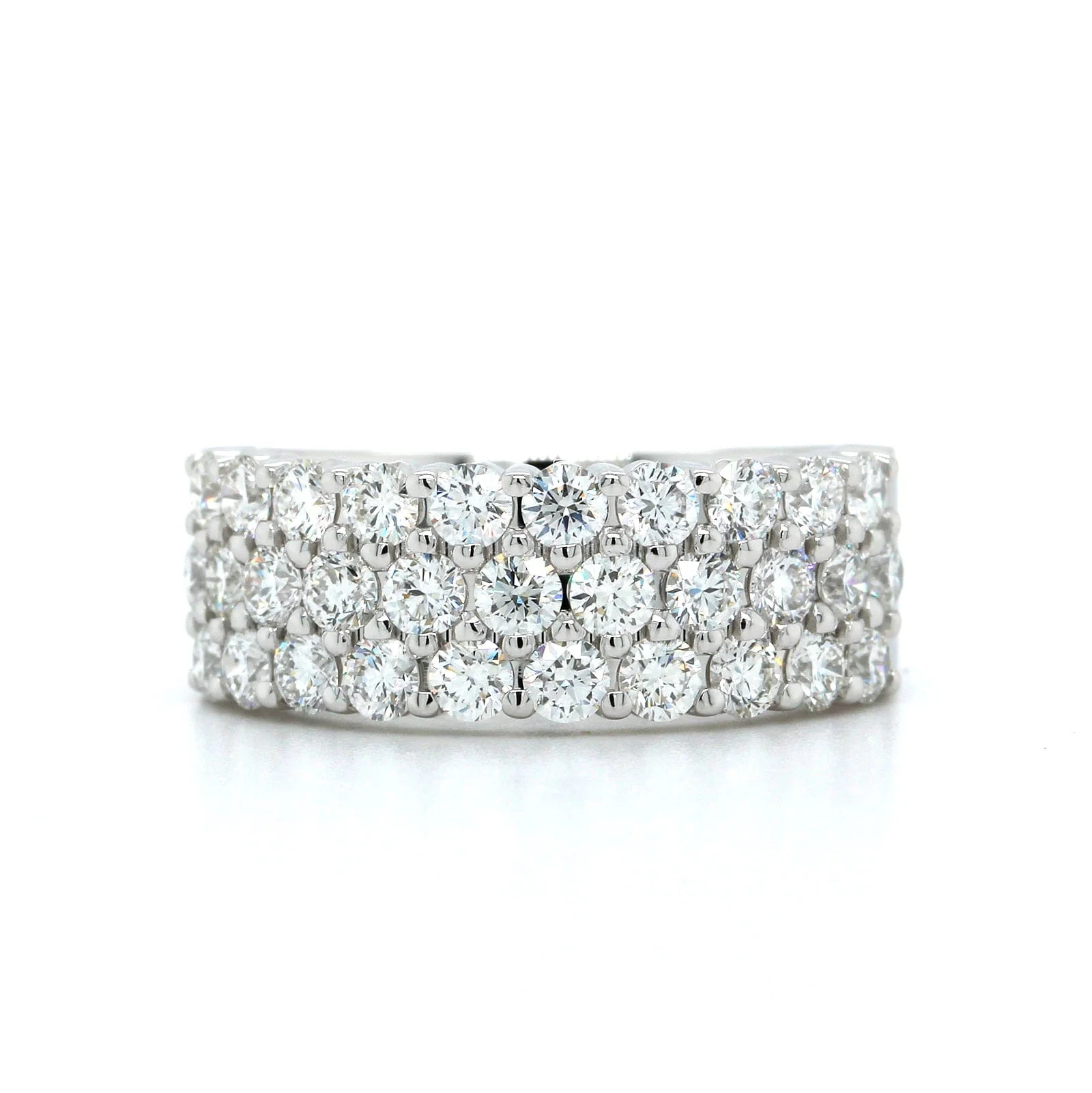 18K White Gold Prong Set 3 Row Diamond Band - Image 4