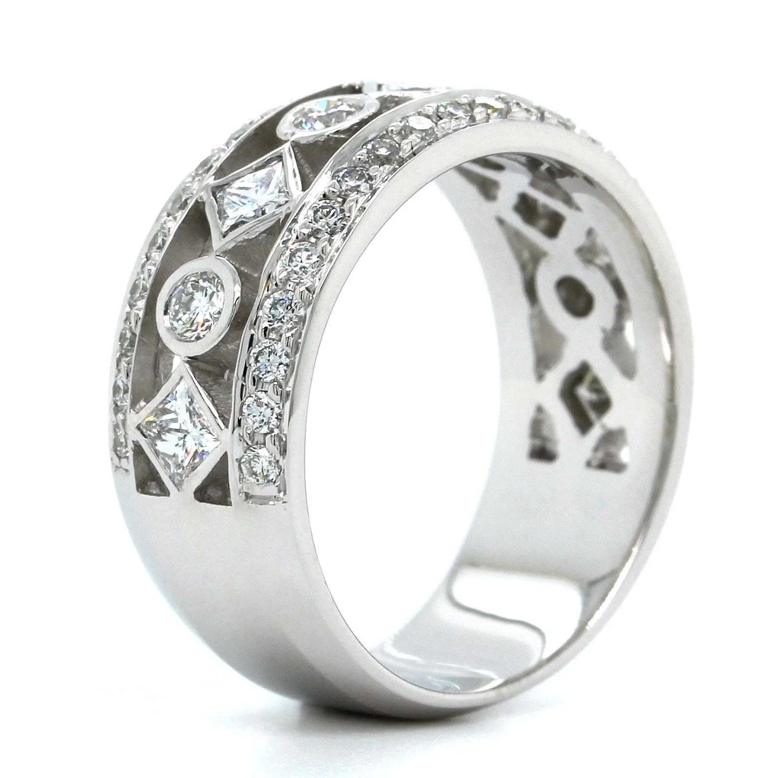 18K White Gold Round and Princess Cut Diamond Band - Image 2