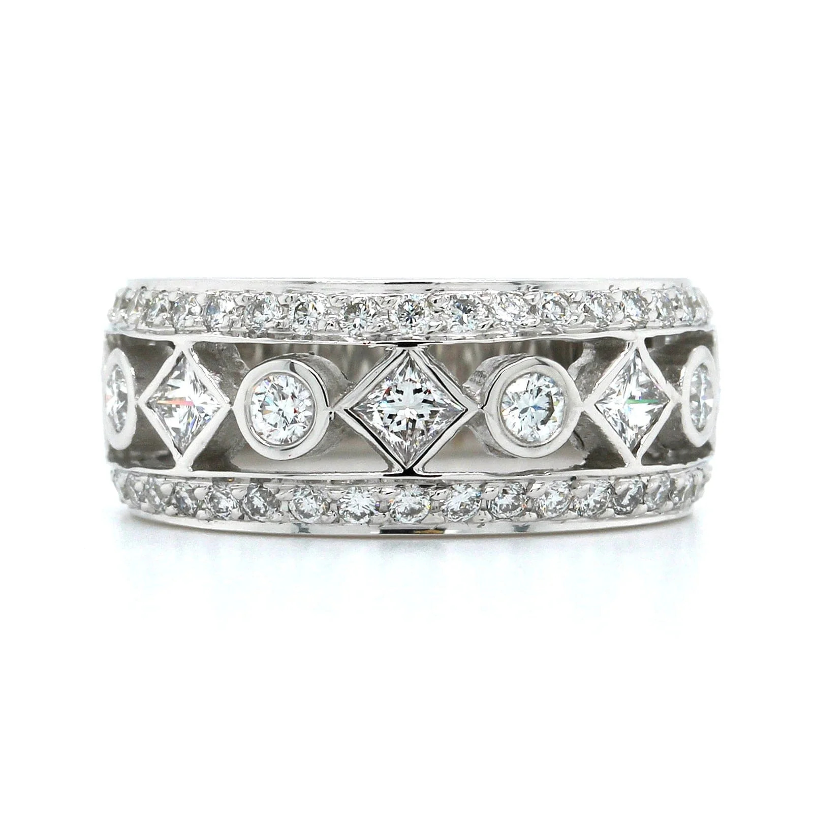 18K White Gold Round and Princess Cut Diamond Band - Image 4