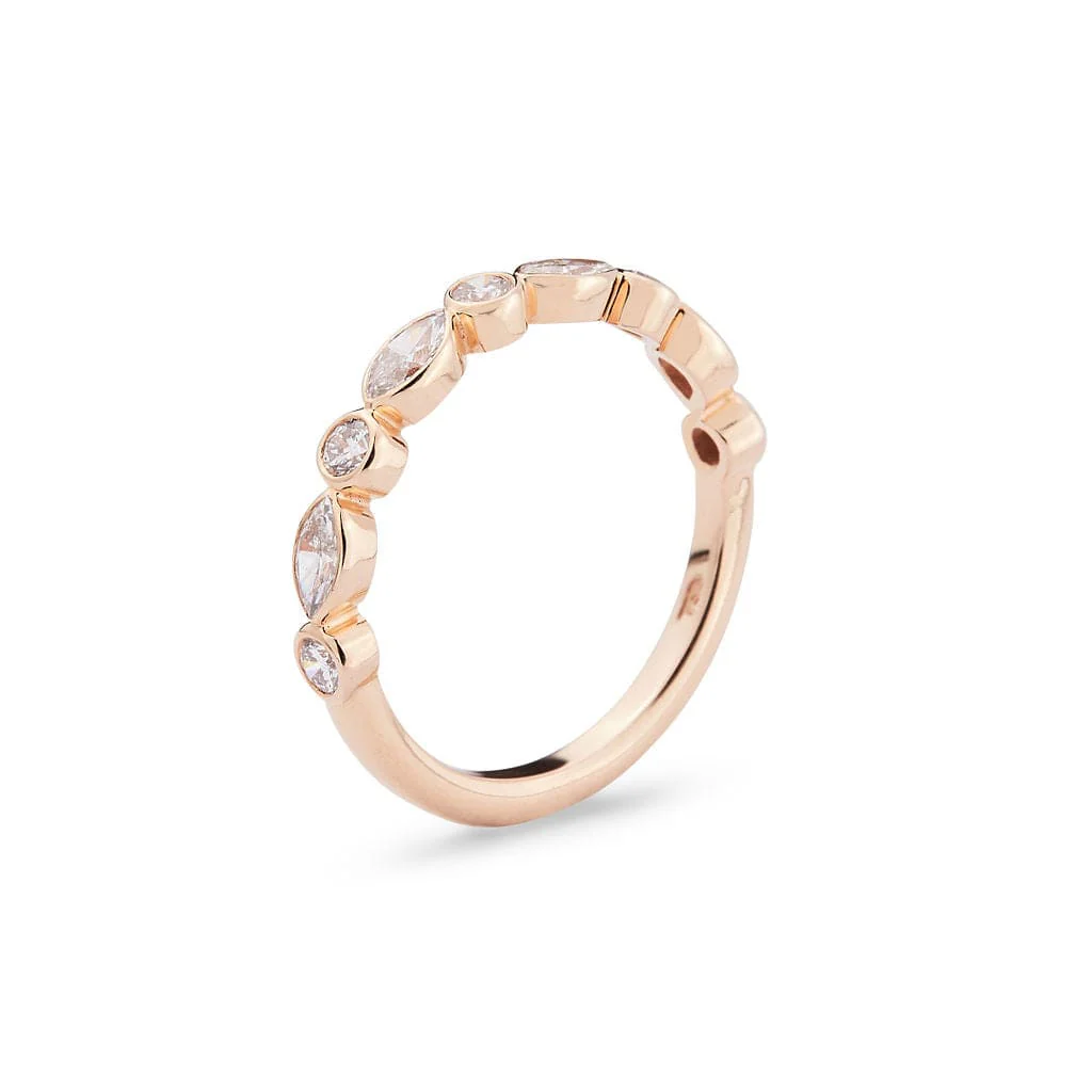 18K Rose Gold Bezel Set Alternating Round and Marquise Diamond Band - Image 2