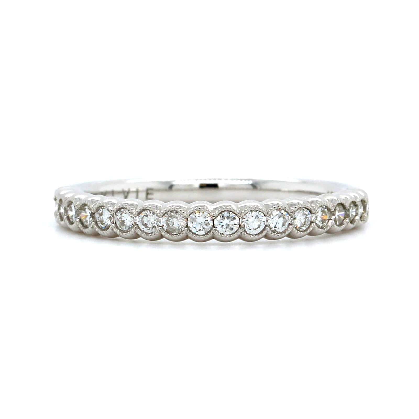 18K White Gold Semi Bezel Set Milgrain Wedding Band