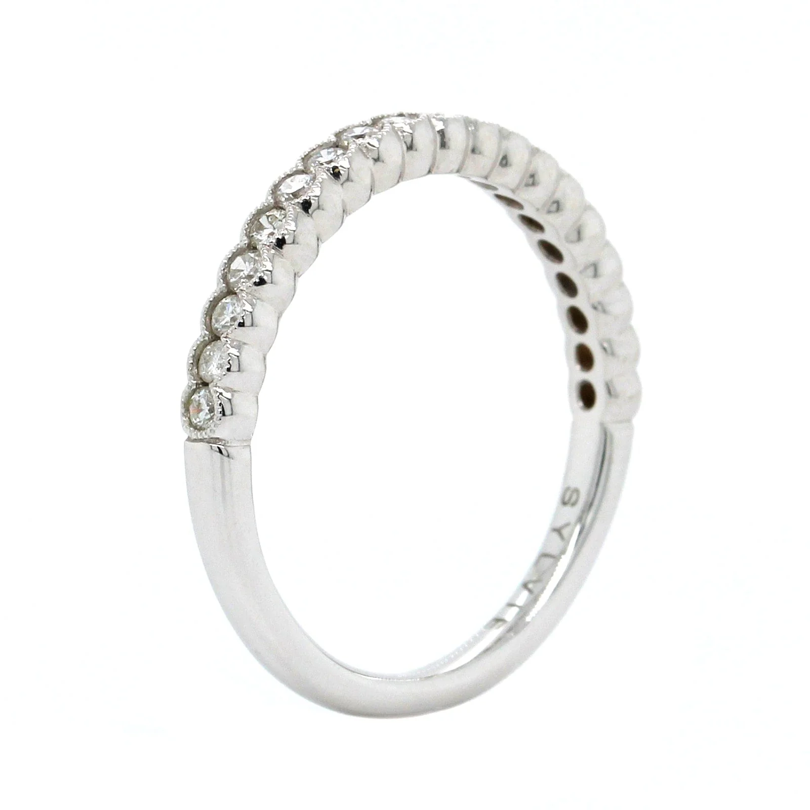 18K White Gold Semi Bezel Set Milgrain Wedding Band - Image 2