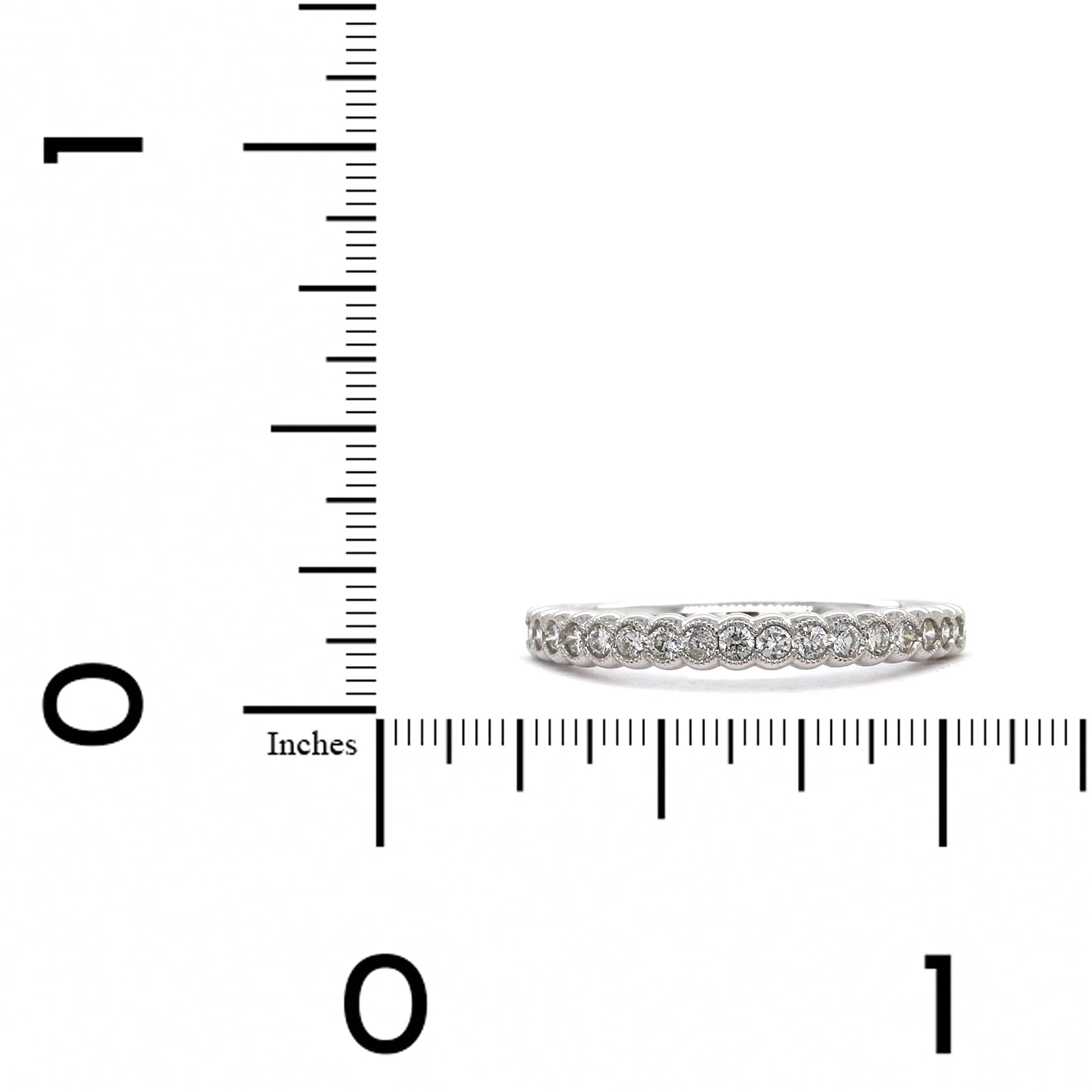 18K White Gold Semi Bezel Set Milgrain Wedding Band - Image 3