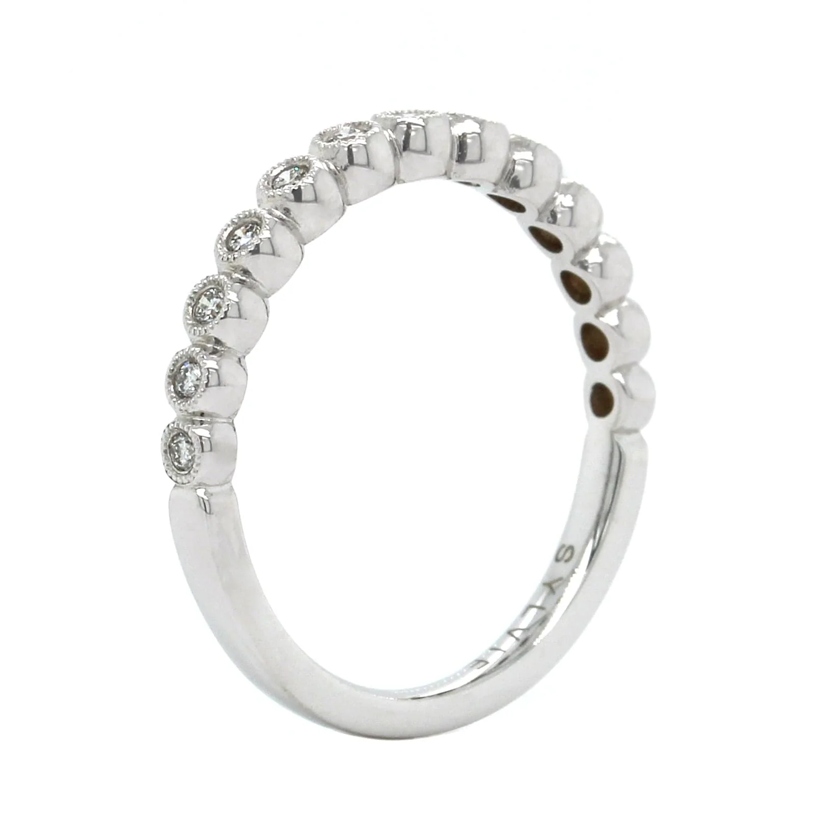 18K White Gold Bezel Set Milgrain Wedding Band - Image 2
