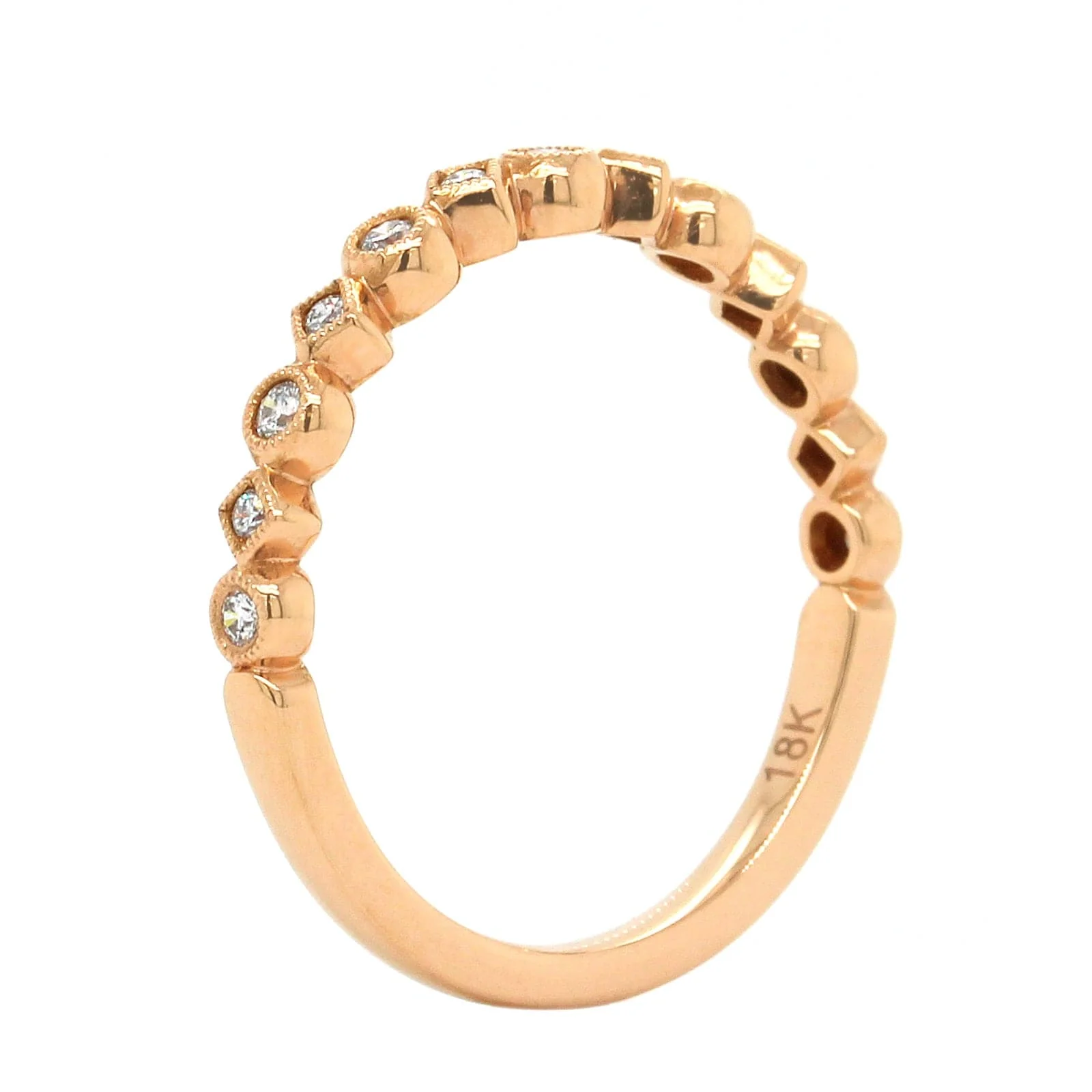 18K Rose Gold Alternate Shape Milgrain Wedding Band - Image 2