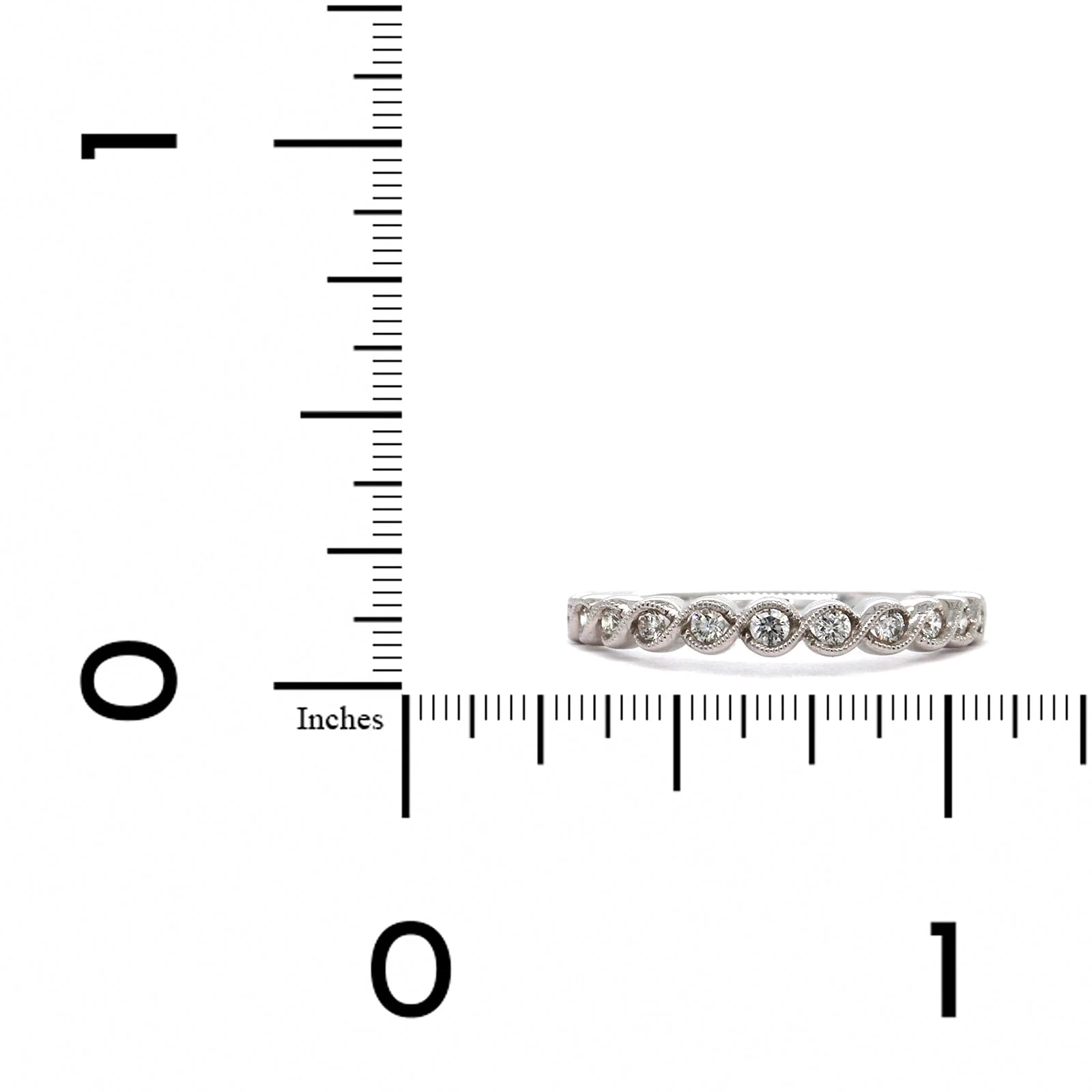 18K White Gold Semi Bezel Set Milgrain Wedding Band - Image 3