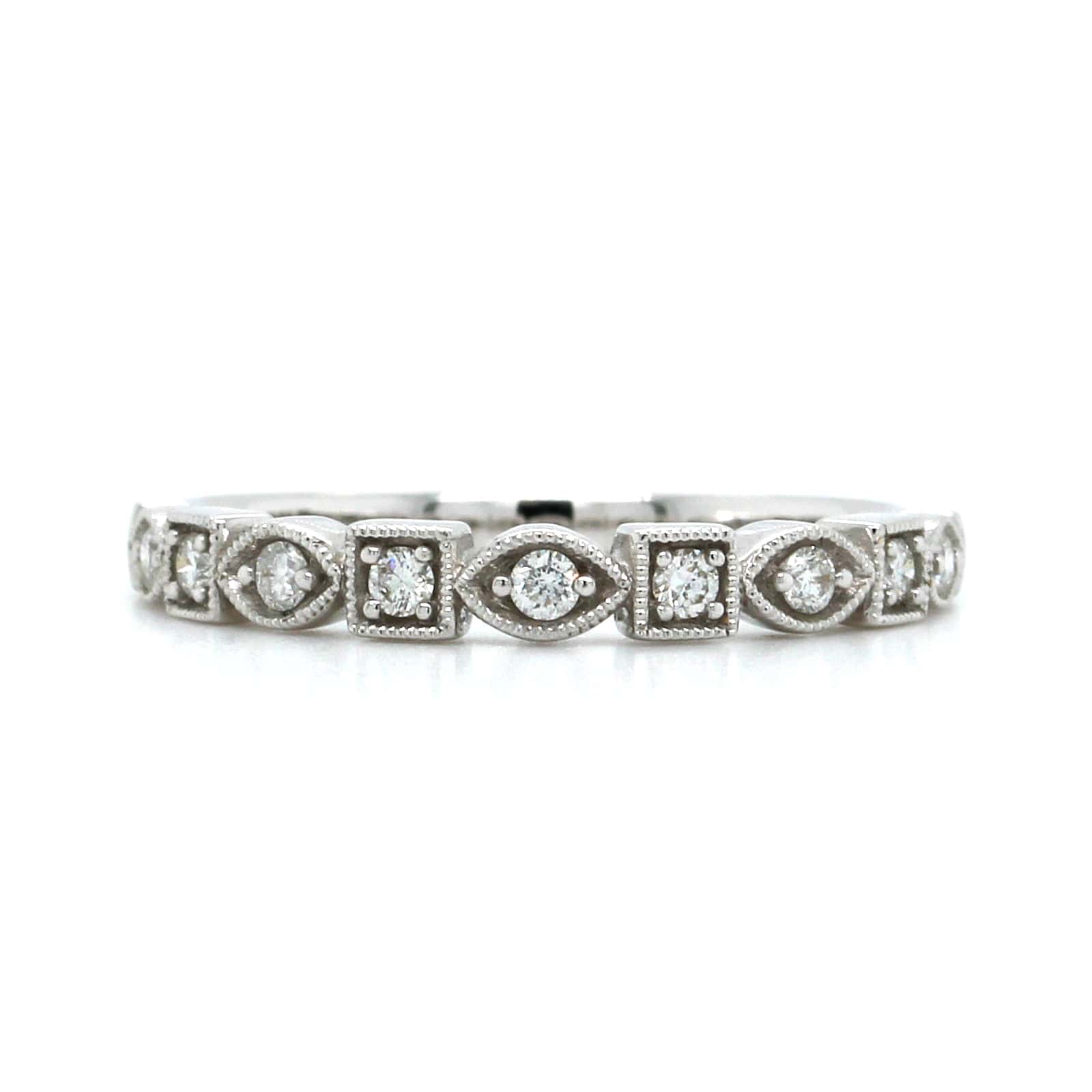 18K White Gold Alternating Square and Marquise Wedding Band