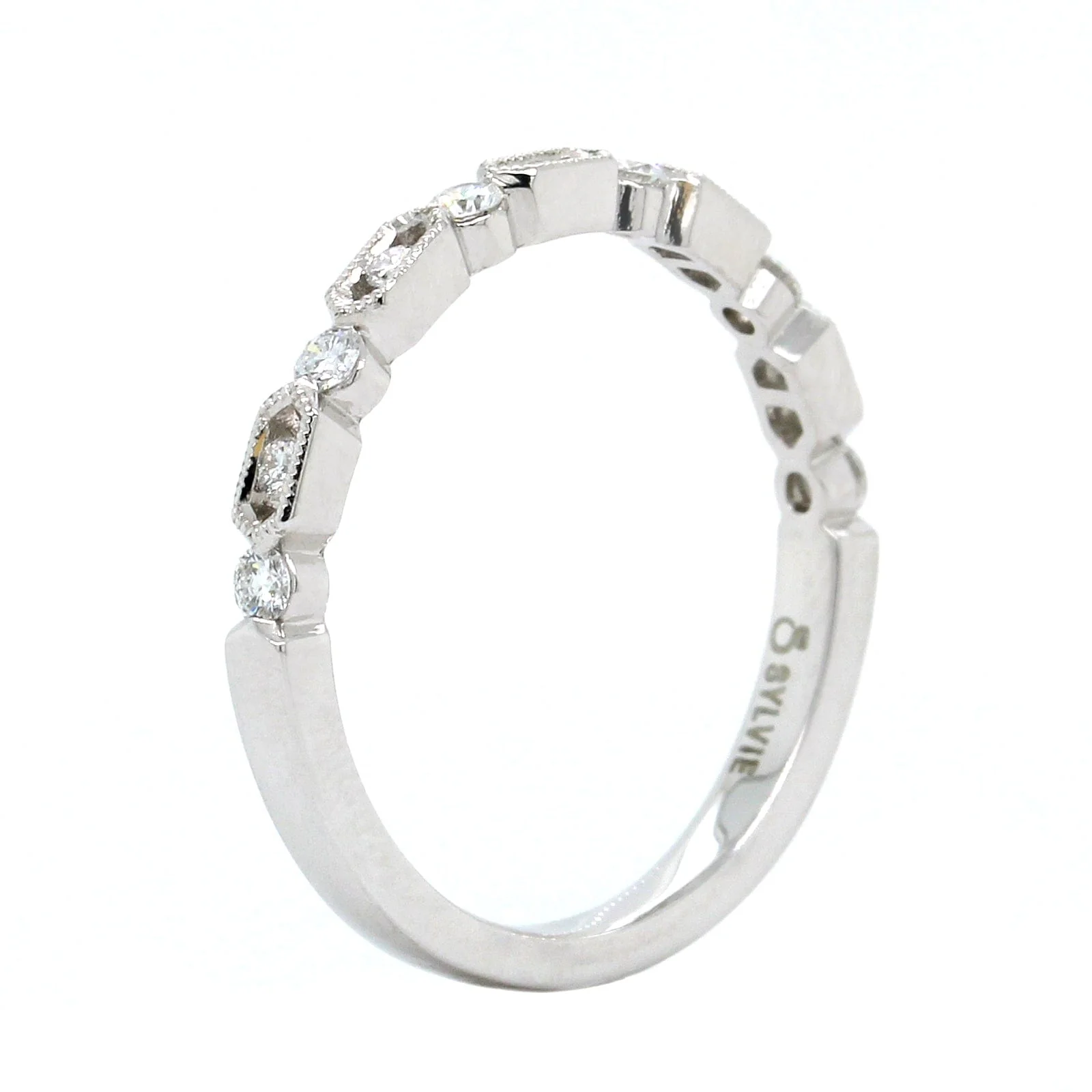 Platinum Alternating Shape Milgrain Wedding Band - Image 2
