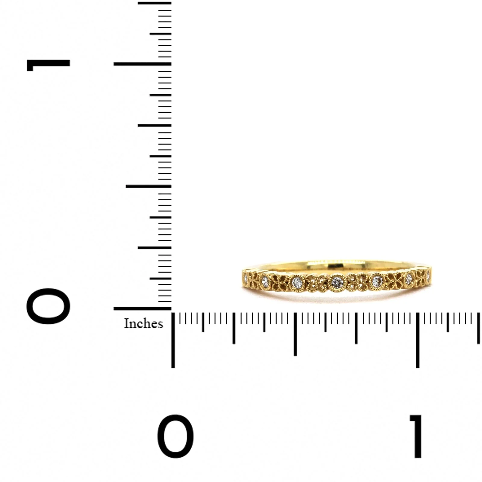 18K Yellow Gold Alternating Round and Floral Milgrain Wedding Band - Image 3