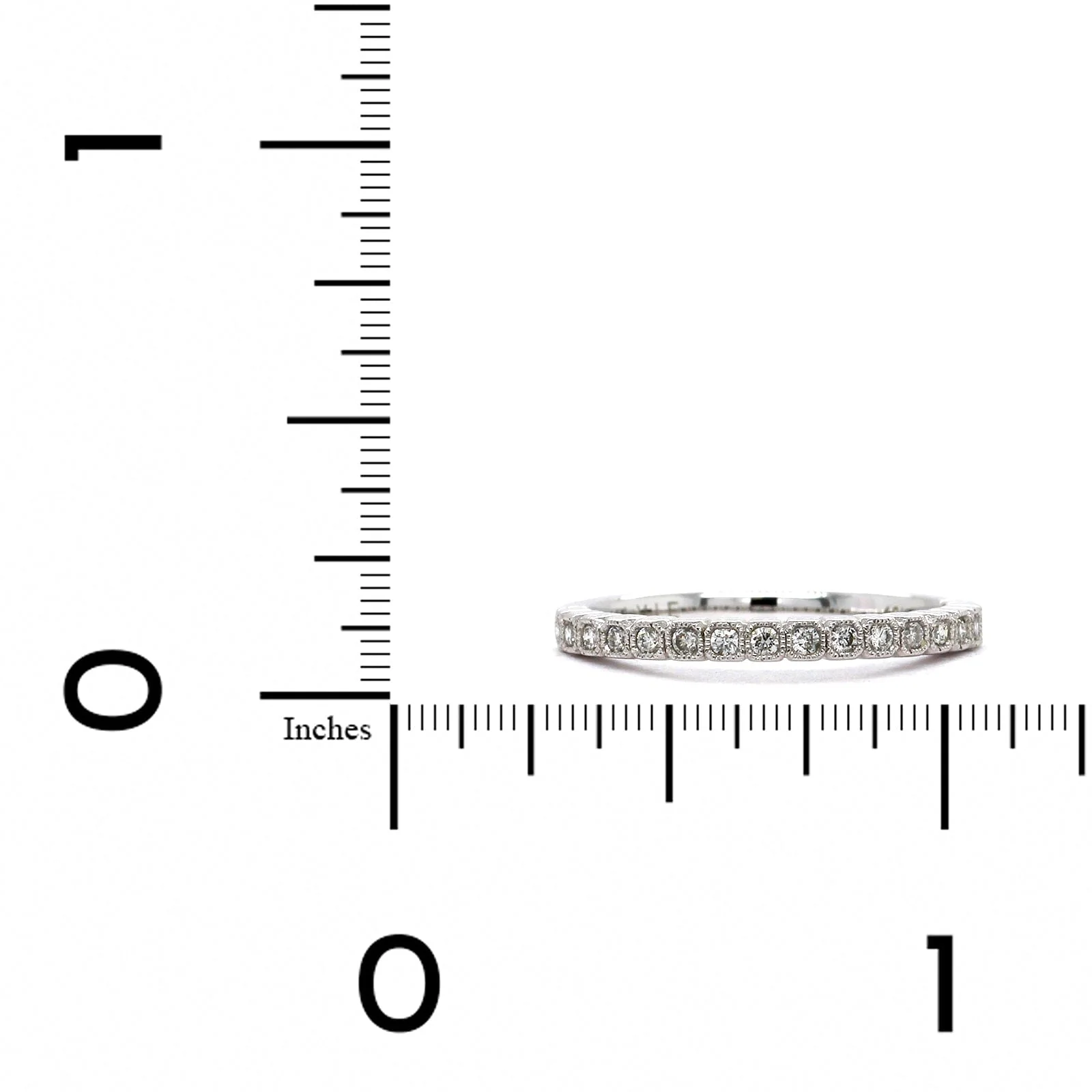 18K White Gold Bezel Set Milgrain Wedding Band - Image 3