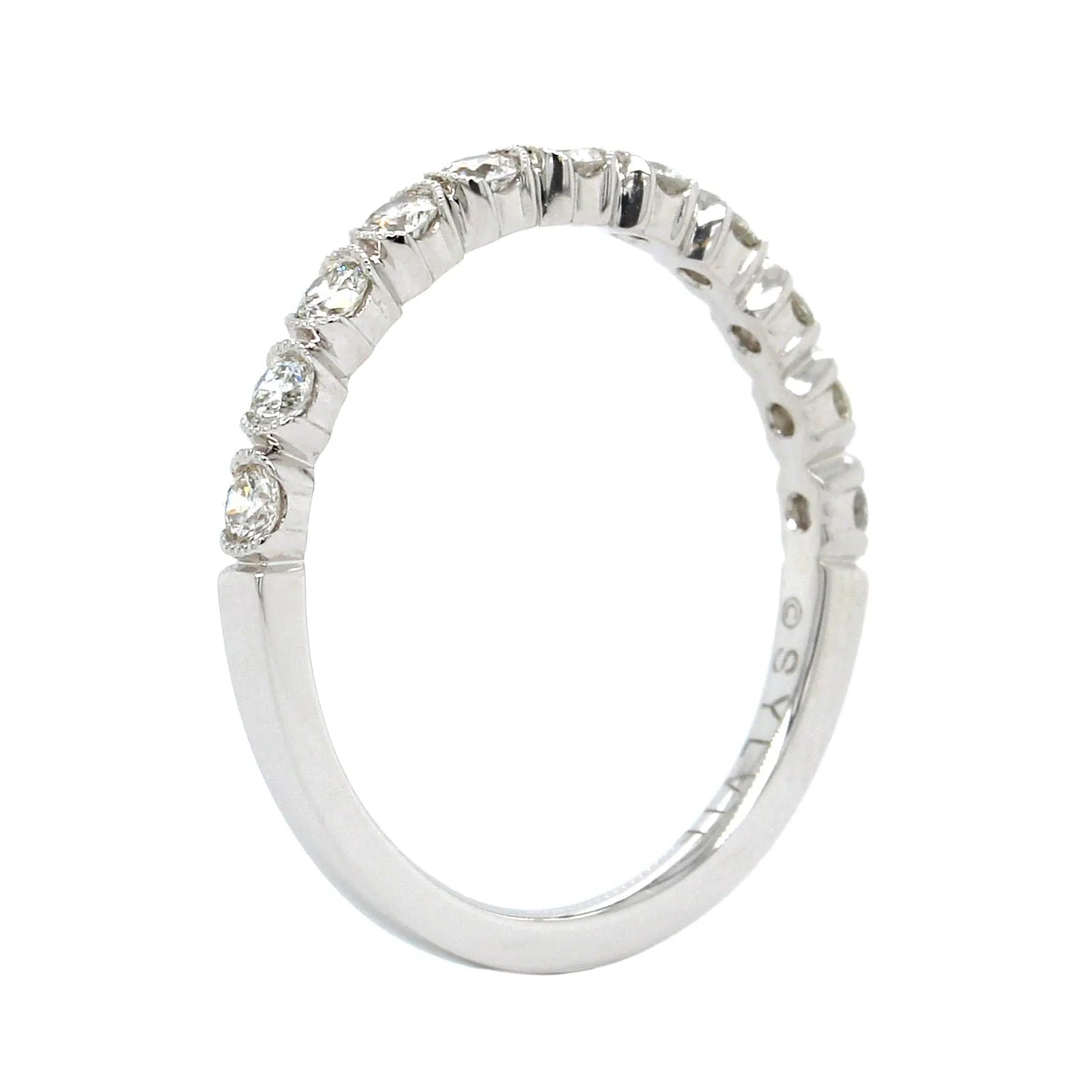 18K White Gold Semi Bezel Set Milgrain Wedding Band - Image 2