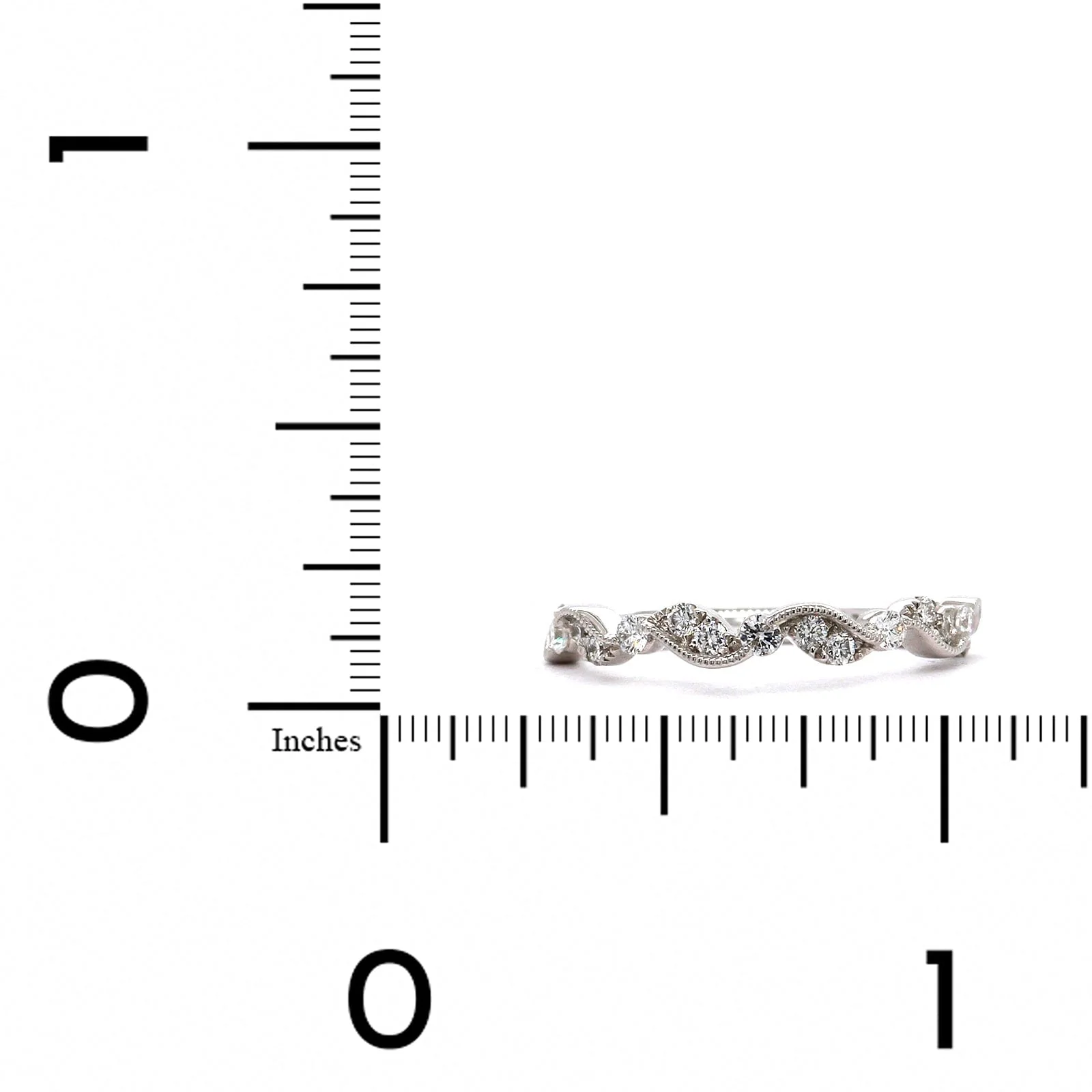18K White Gold Waved Bead and Bezel Set Wedding Band - Image 3