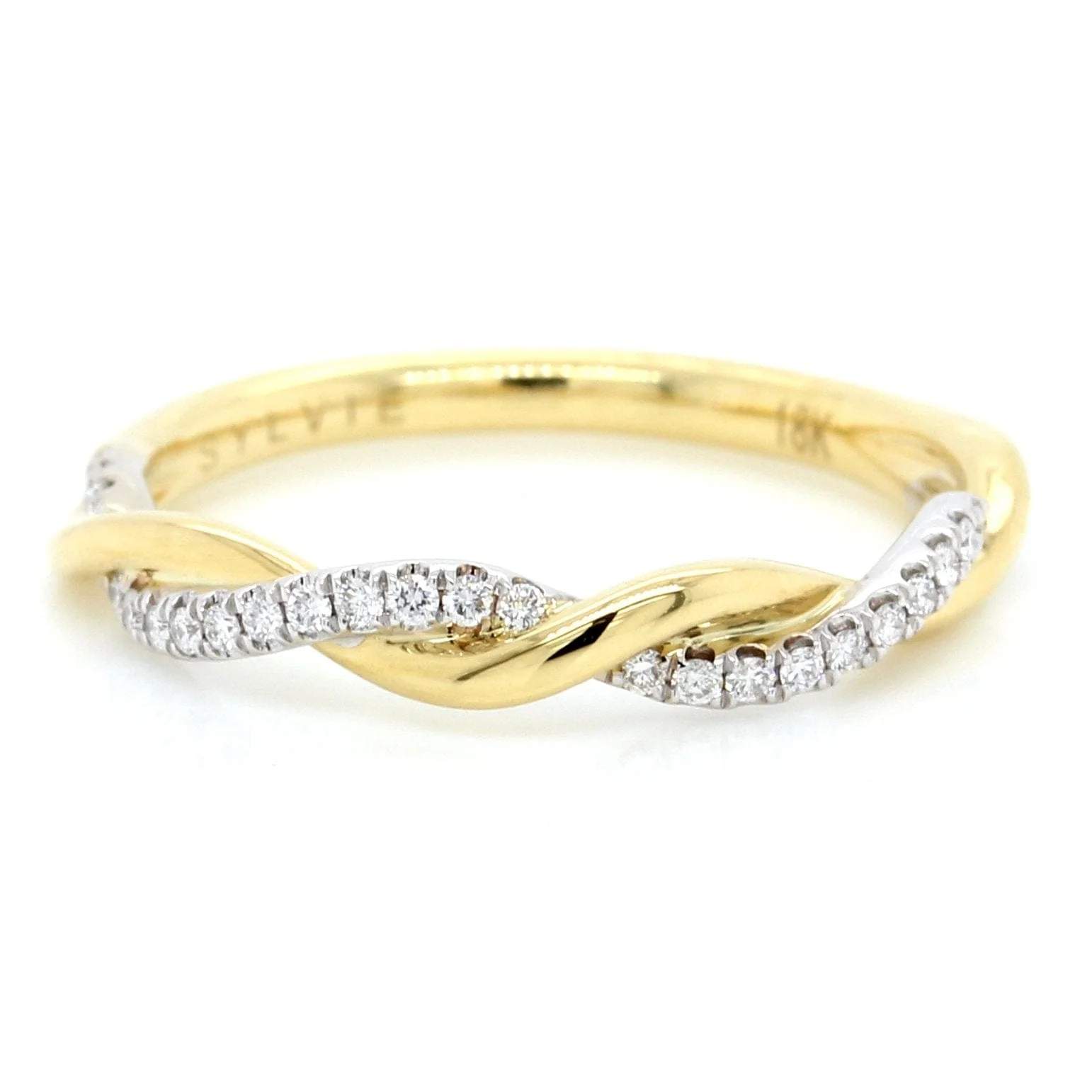 18K Two-tone Gold Half Diamond Twisted Band - Image 2
