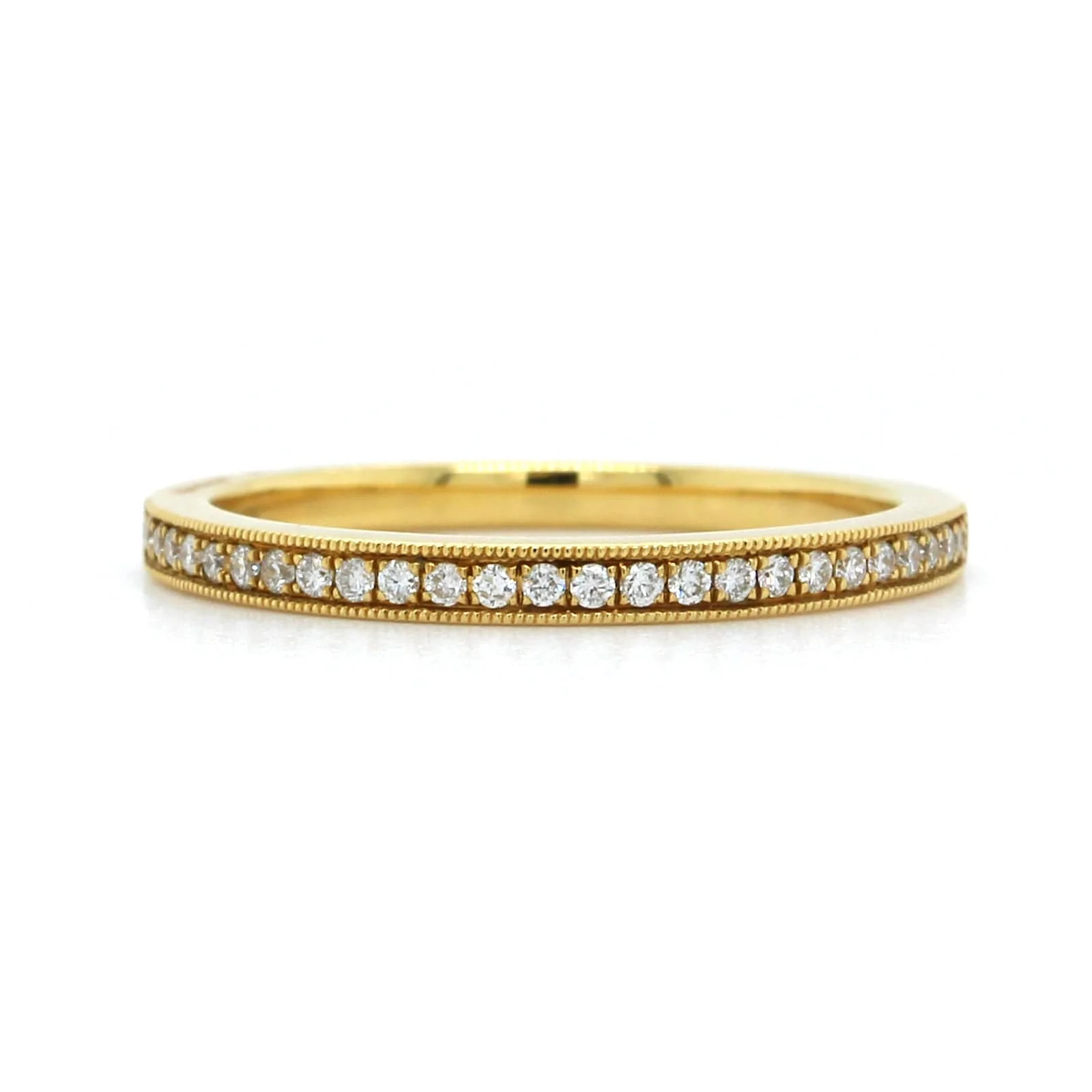 18K Yellow Gold Bead Set Milgrain Edge Wedding Band