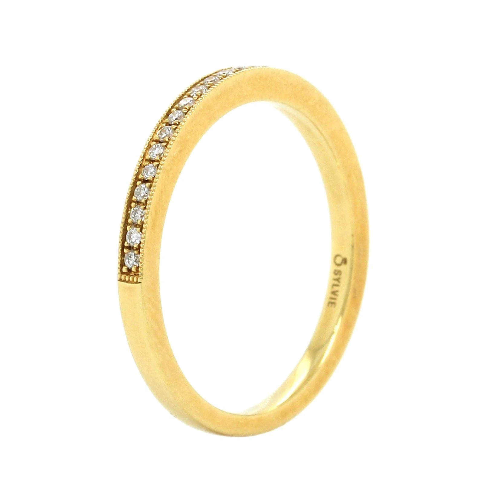 18K Yellow Gold Bead Set Milgrain Edge Wedding Band - Image 2