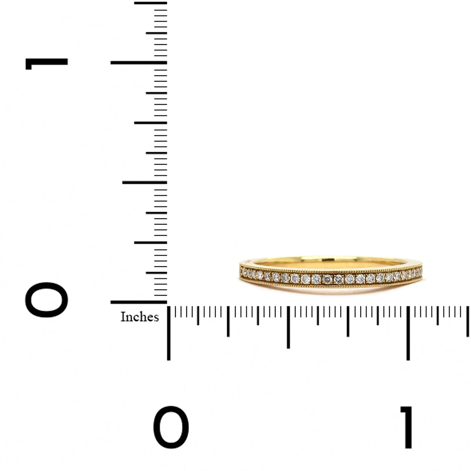 18K Yellow Gold Bead Set Milgrain Edge Wedding Band - Image 3