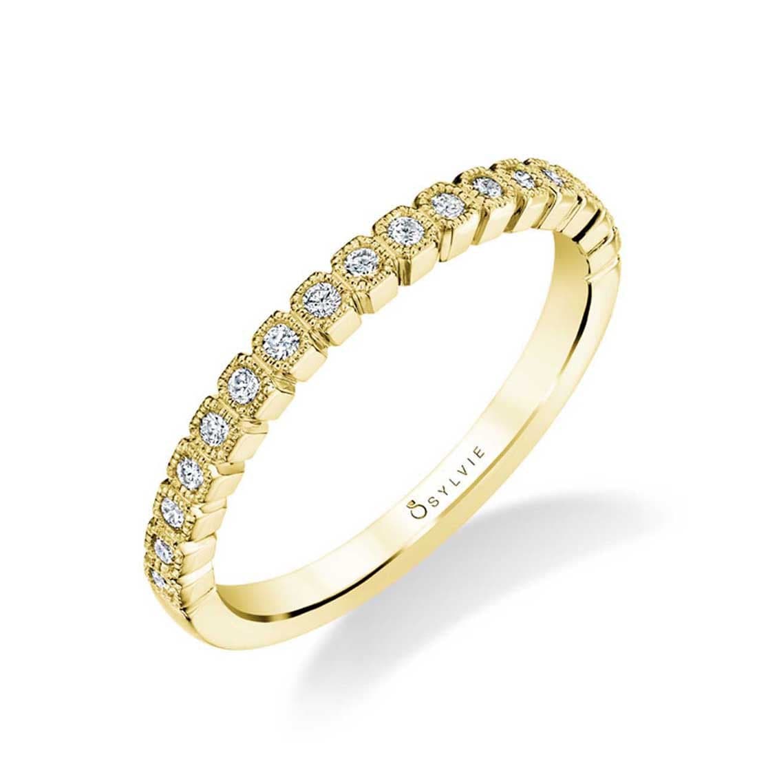 18K Yellow Gold Bezel Set Milgrain Wedding Band