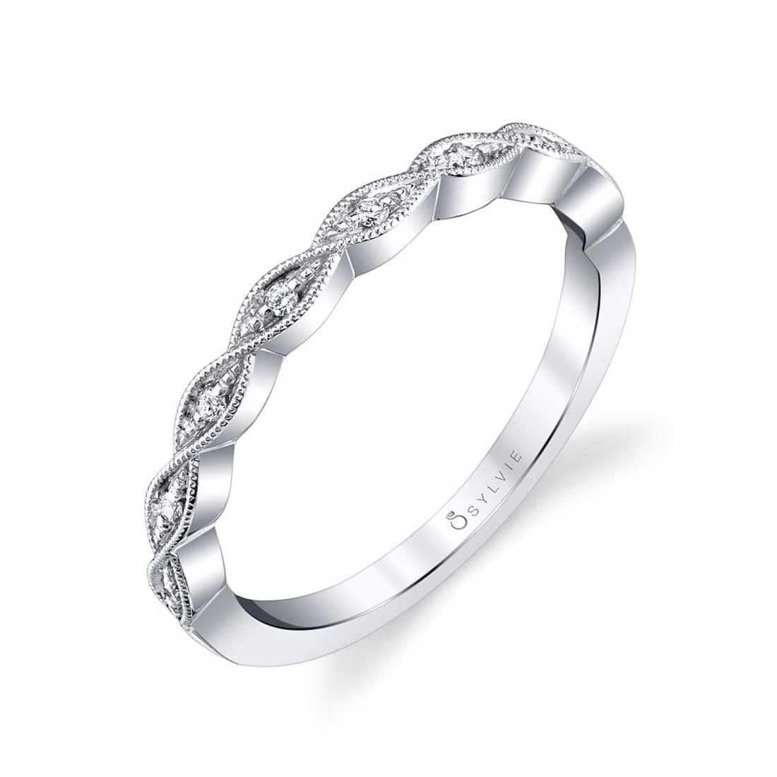 18K White Gold Twisted Milgrain Wedding Band