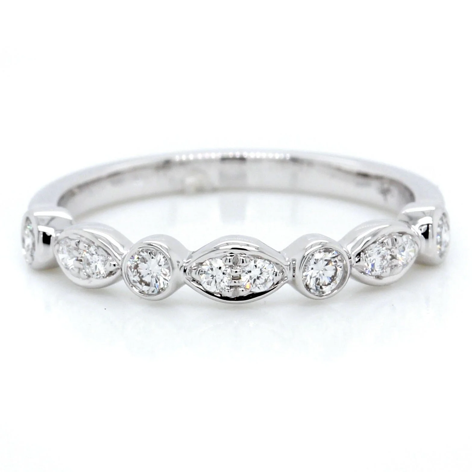 18K White Gold Halfway Marquise and Round Bezel Diamond Band