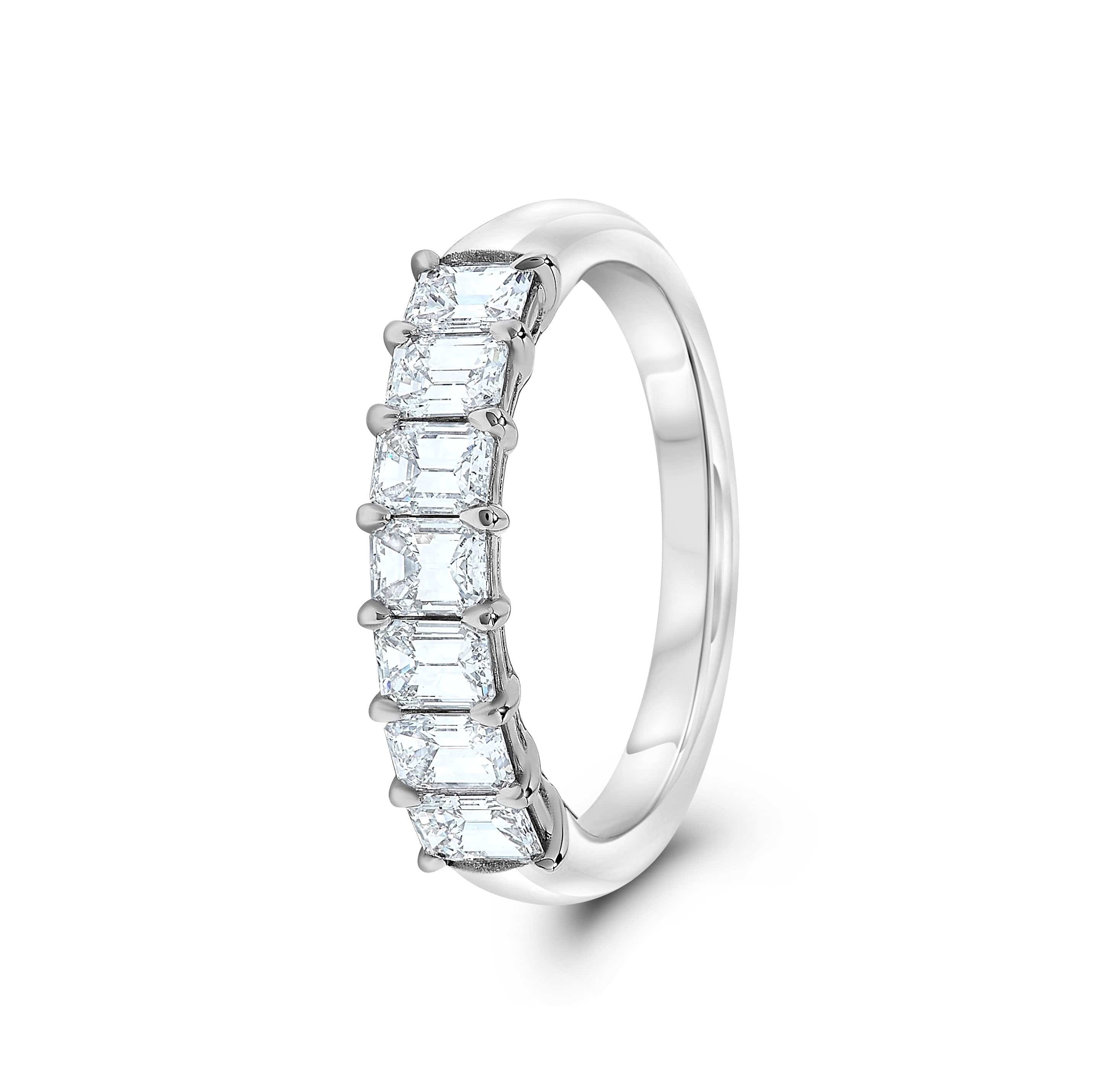 Platinum Seven Stone Emerald Cut Diamond Wedding Ring - Image 2