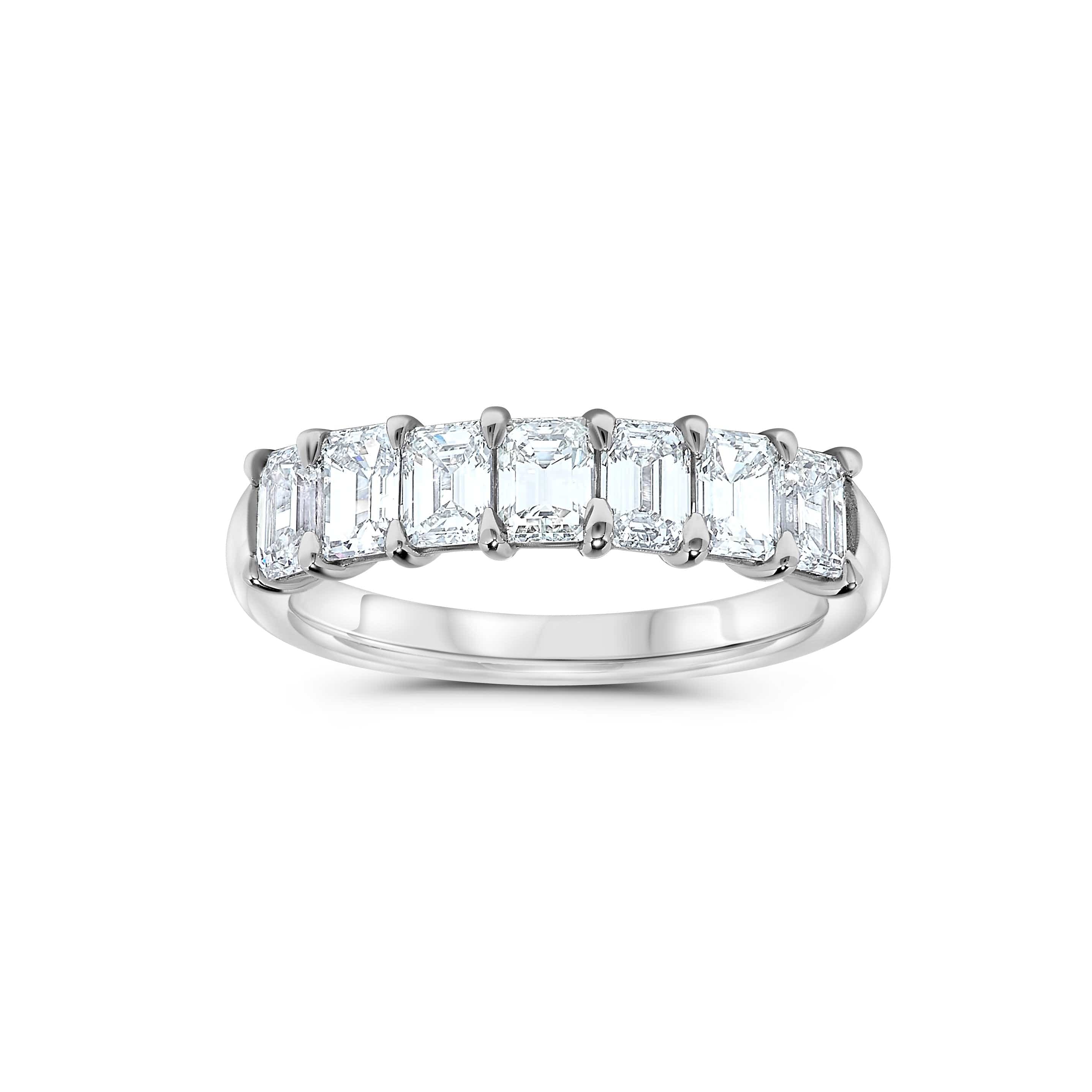 Platinum Seven Stone Emerald Cut Diamond Wedding Ring