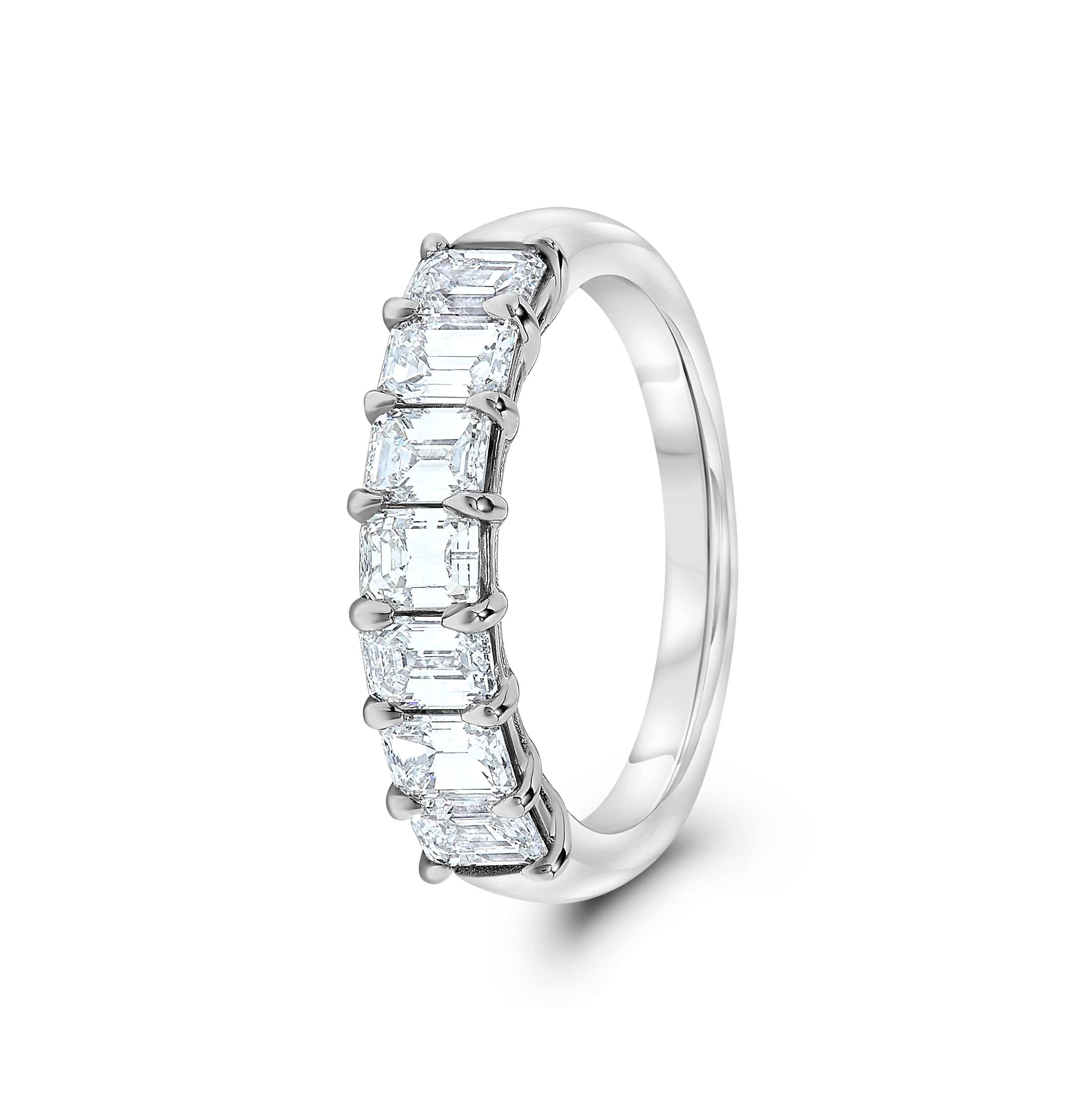 Platinum Seven Stone Emerald Cut Diamond Wedding Ring - Image 2
