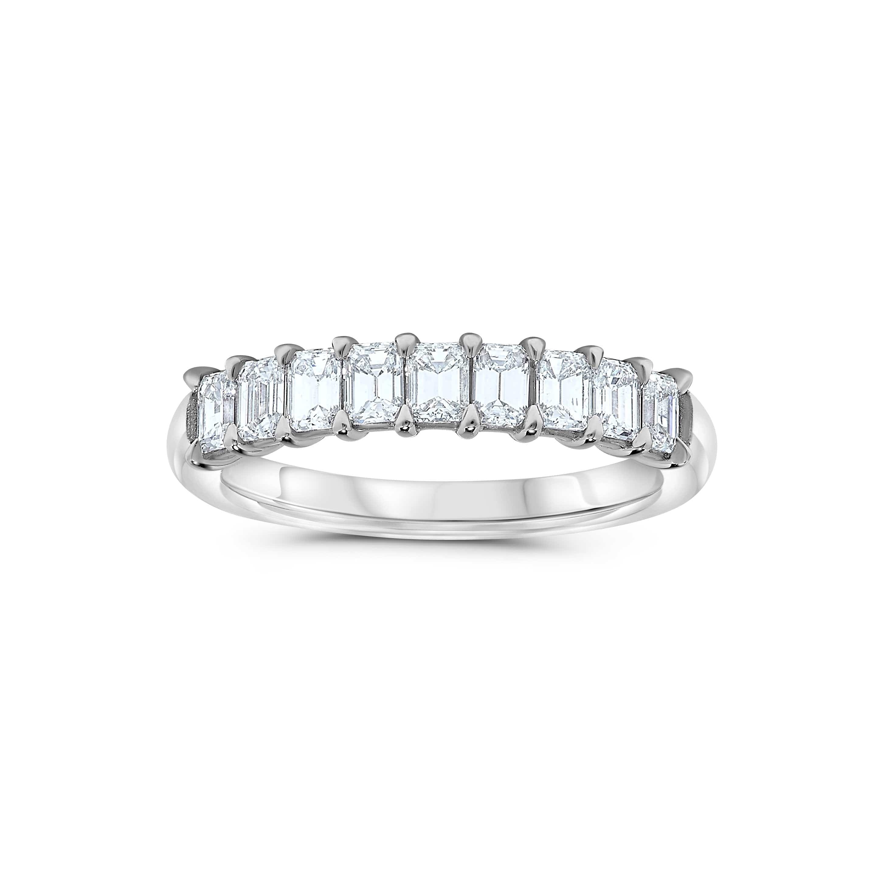 Platinum Nine Stone Emerald Cut Diamond Wedding Ring