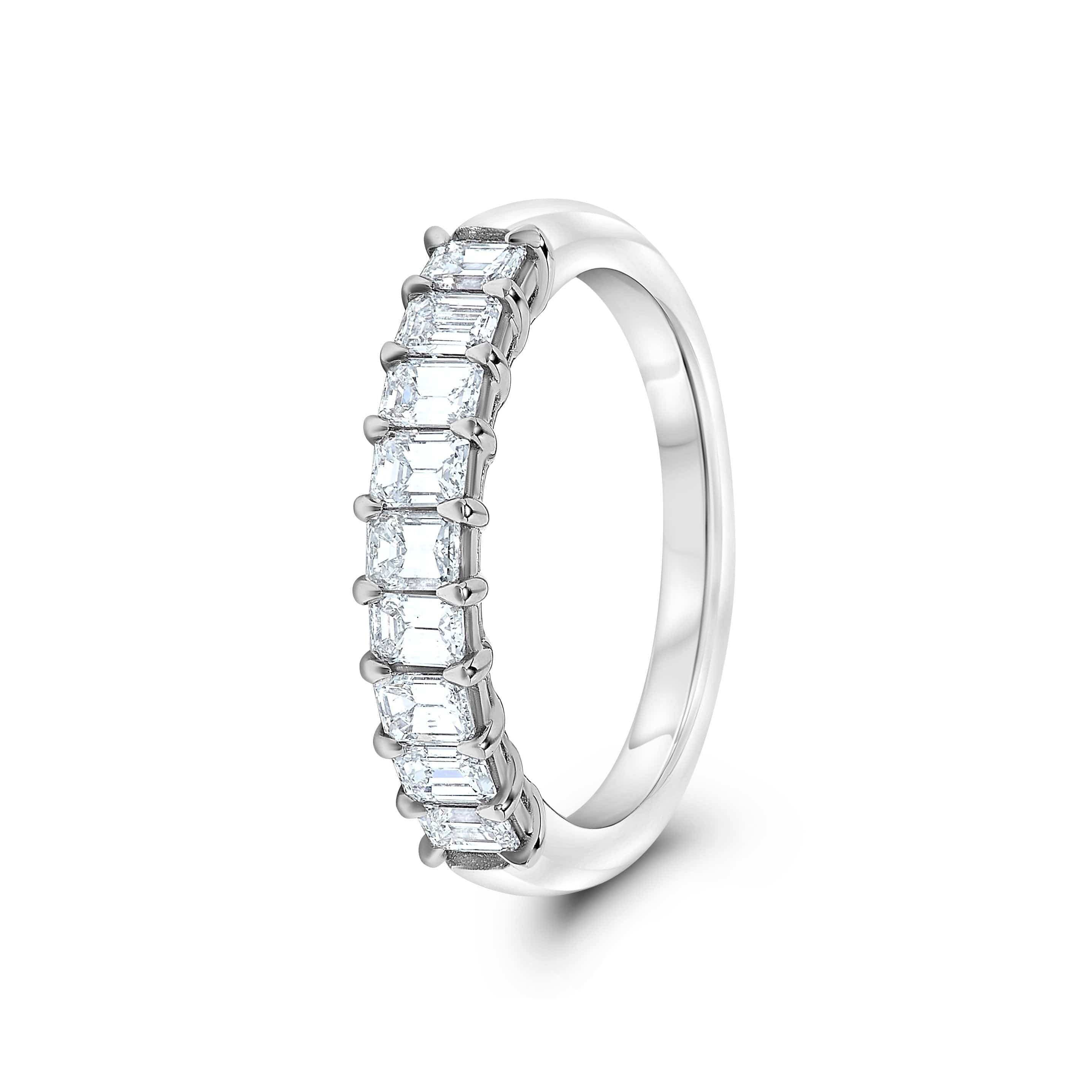 Platinum Nine Stone Emerald Cut Diamond Wedding Ring - Image 2