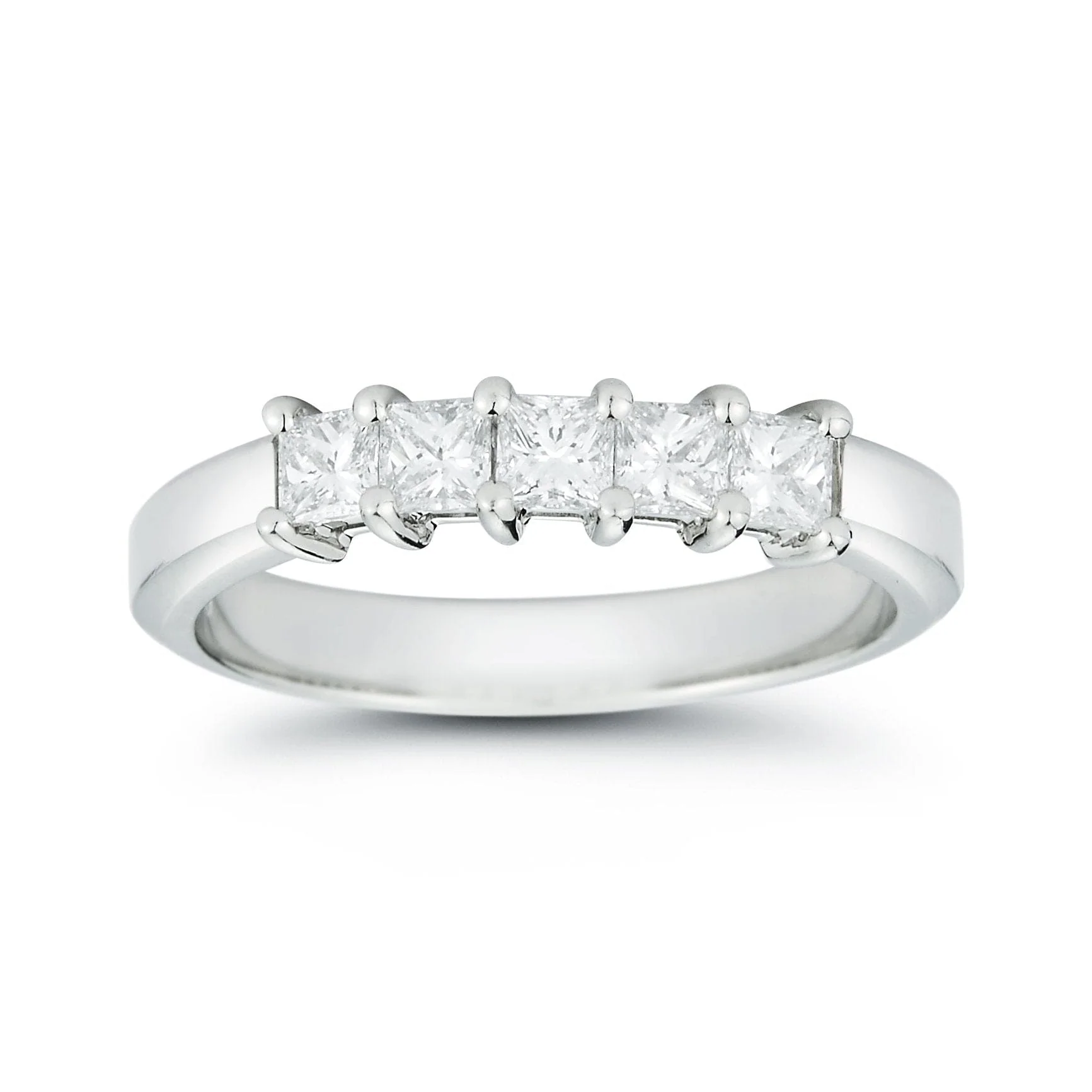 Platinum 5 Stone Princess Cut Wedding Ring - Image 2