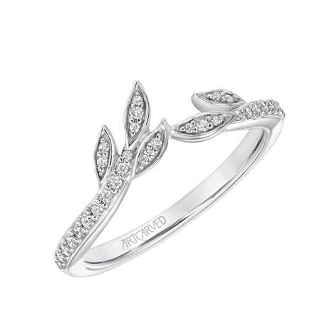 18K White Gold Bead Set Leaf Design Diamond Band - Image 2